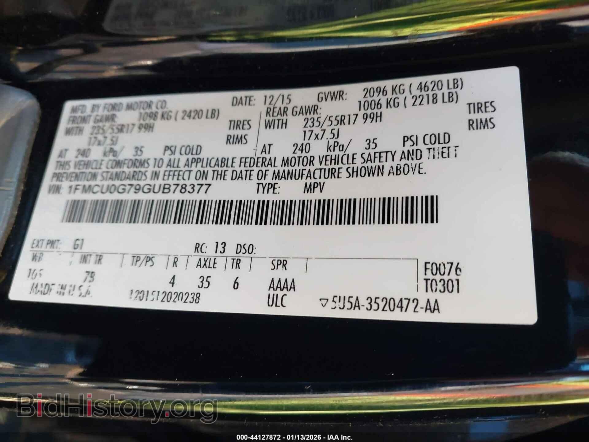 2016 FORD ESCAPE - VIN: 1FMCU0G79GUB78377 - Фото 9