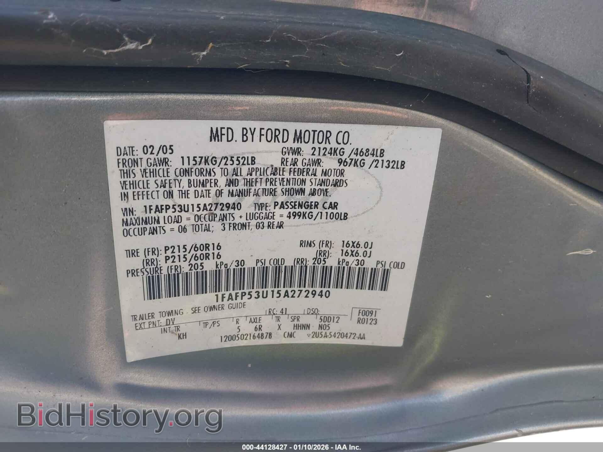 2005 FORD TAURUS - VIN: 1FAFP53U15A272940 - Фото 9