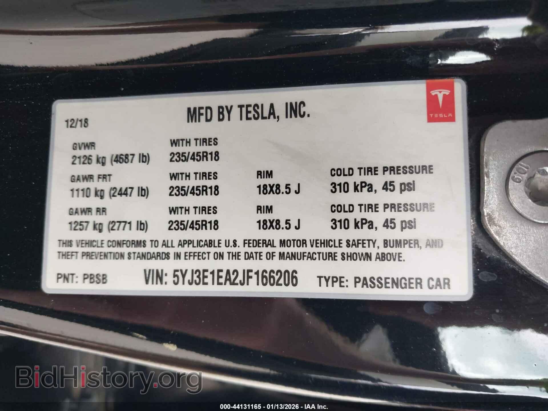 2018 TESLA MODEL 3 - VIN: 5YJ3E1EA2JF166206 - Фото 9