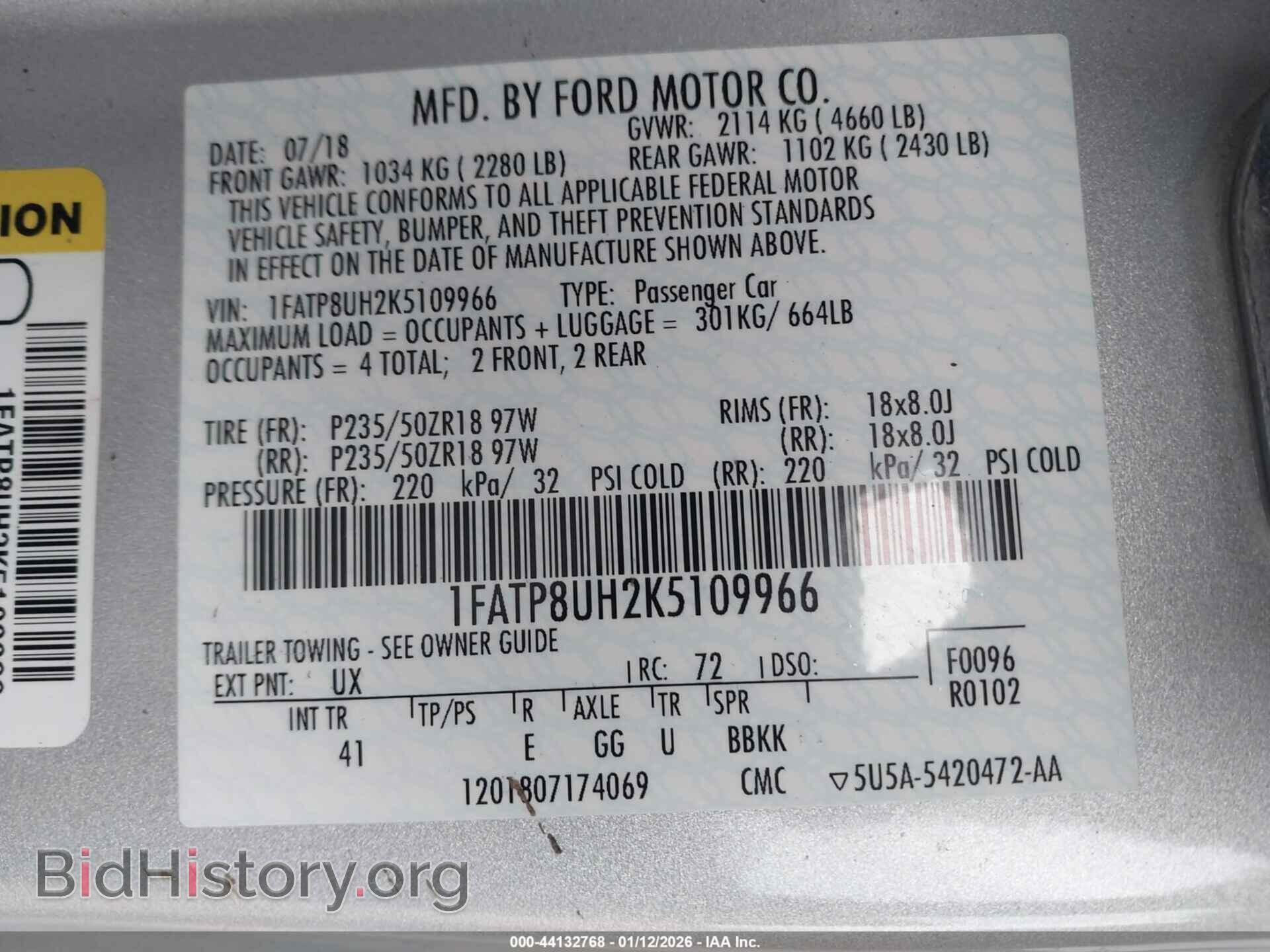 2019 FORD MUSTANG - VIN: 1FATP8UH2K5109966 - Фото 9