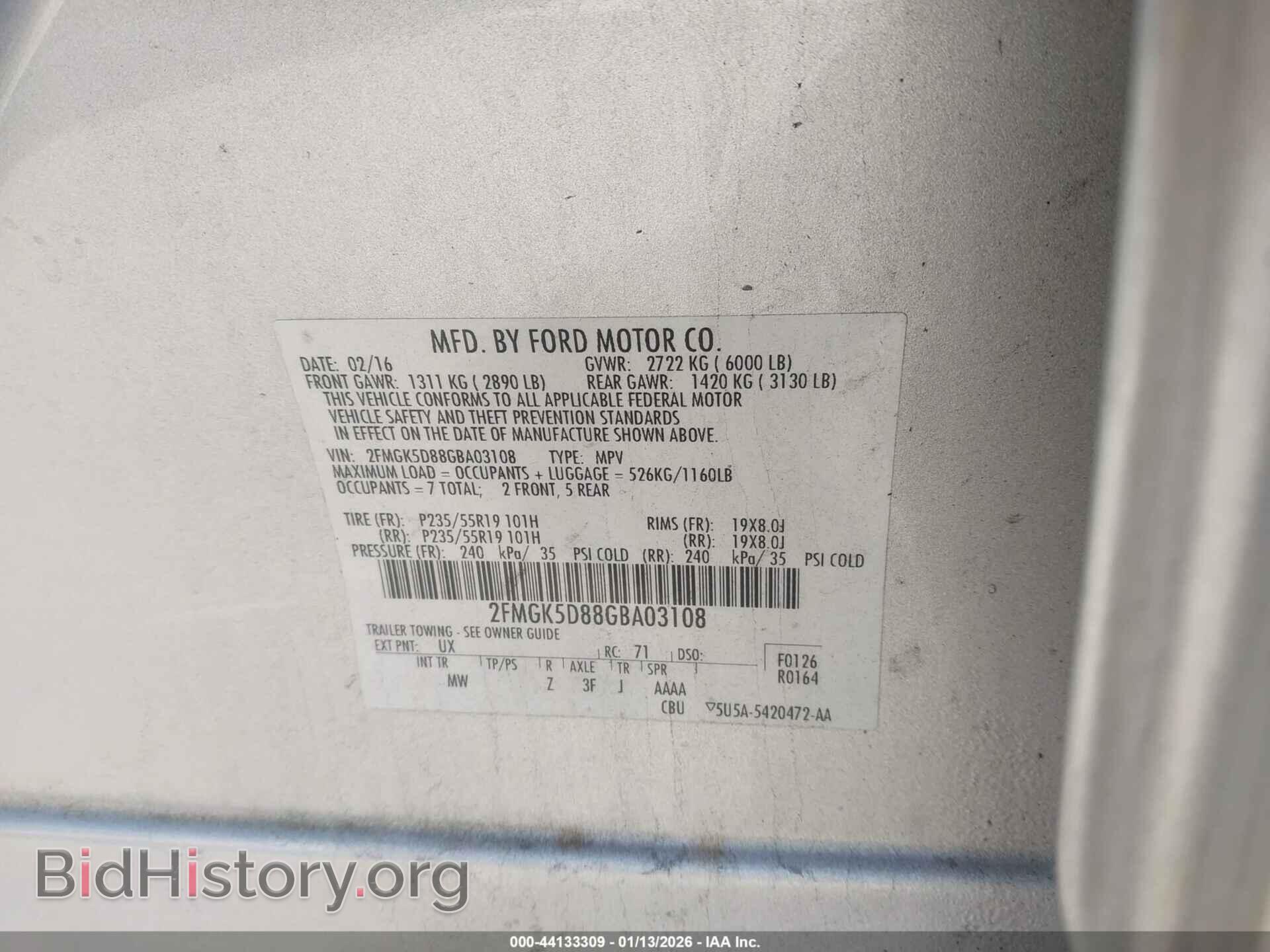 2016 FORD FLEX - VIN: 2FMGK5D88GBA03108 - Photo 9