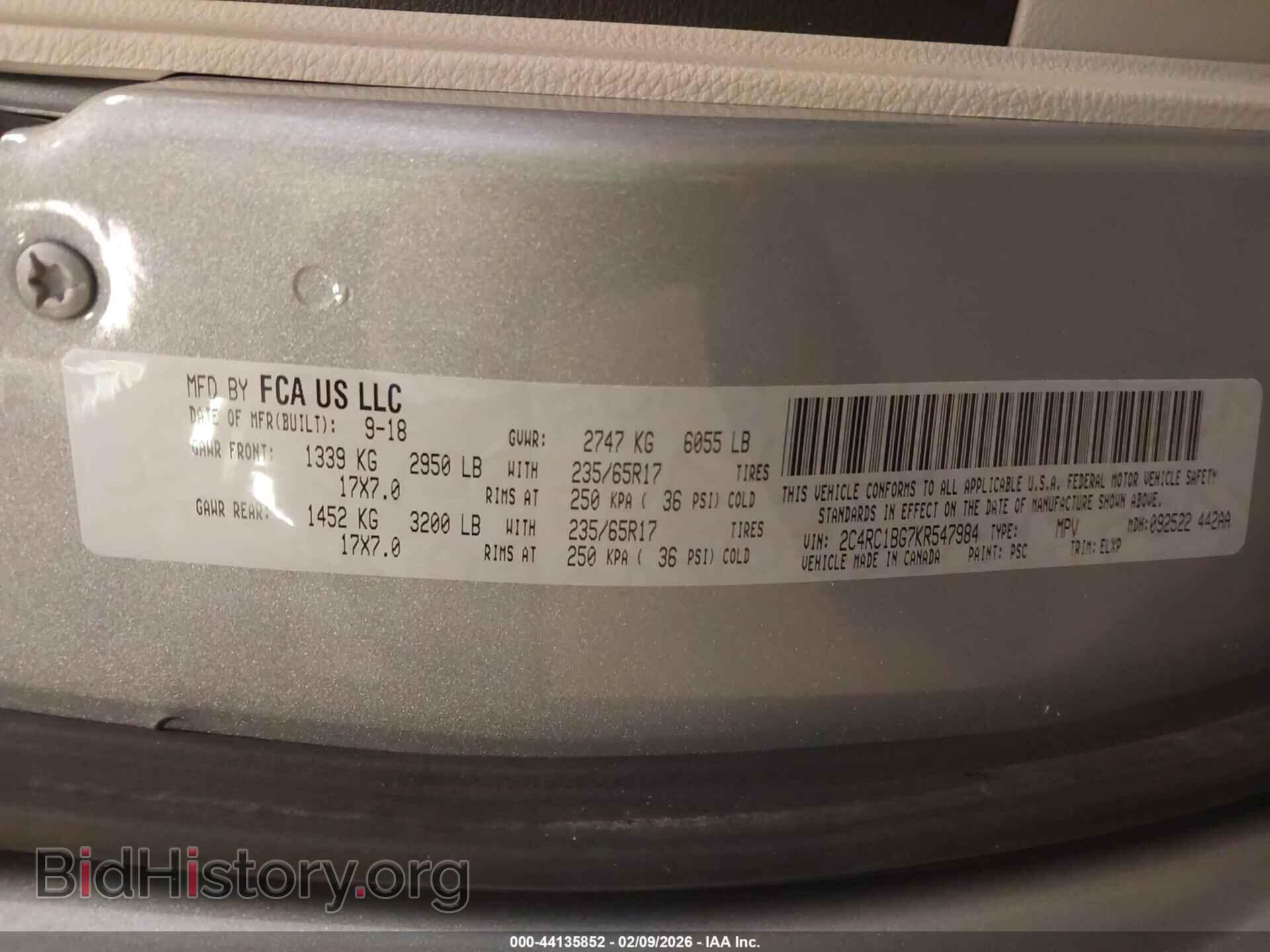 2019 CHRYSLER PACIFICA - VIN: 2C4RC1BG7KR547984 - Photo 9