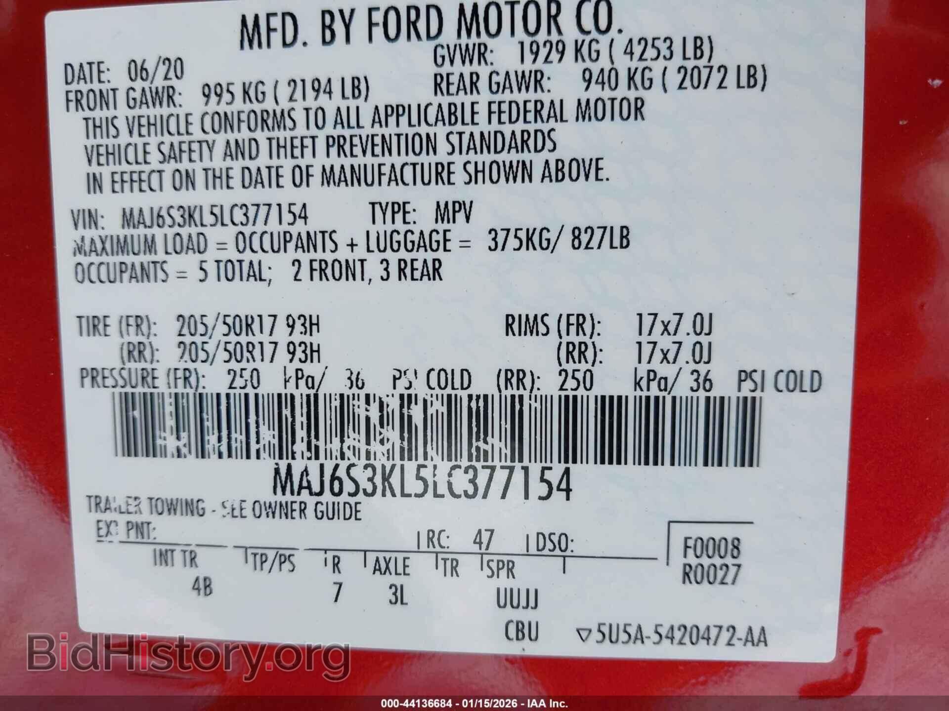 2020 FORD ECOSPORT - VIN: MAJ6S3KL5LC377154 - Фото 9