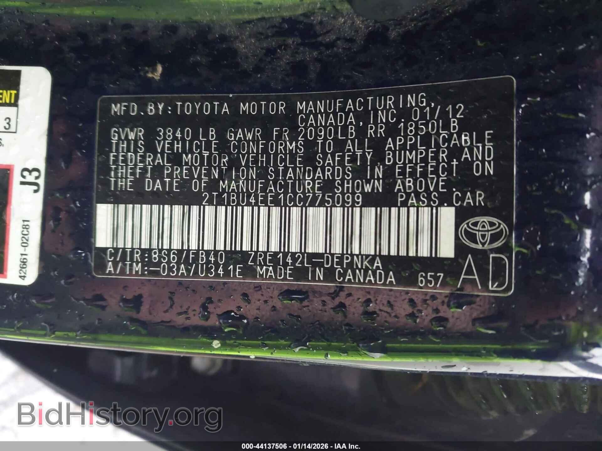 2012 TOYOTA COROLLA - VIN: 2T1BU4EE1CC775099 - Фото 9