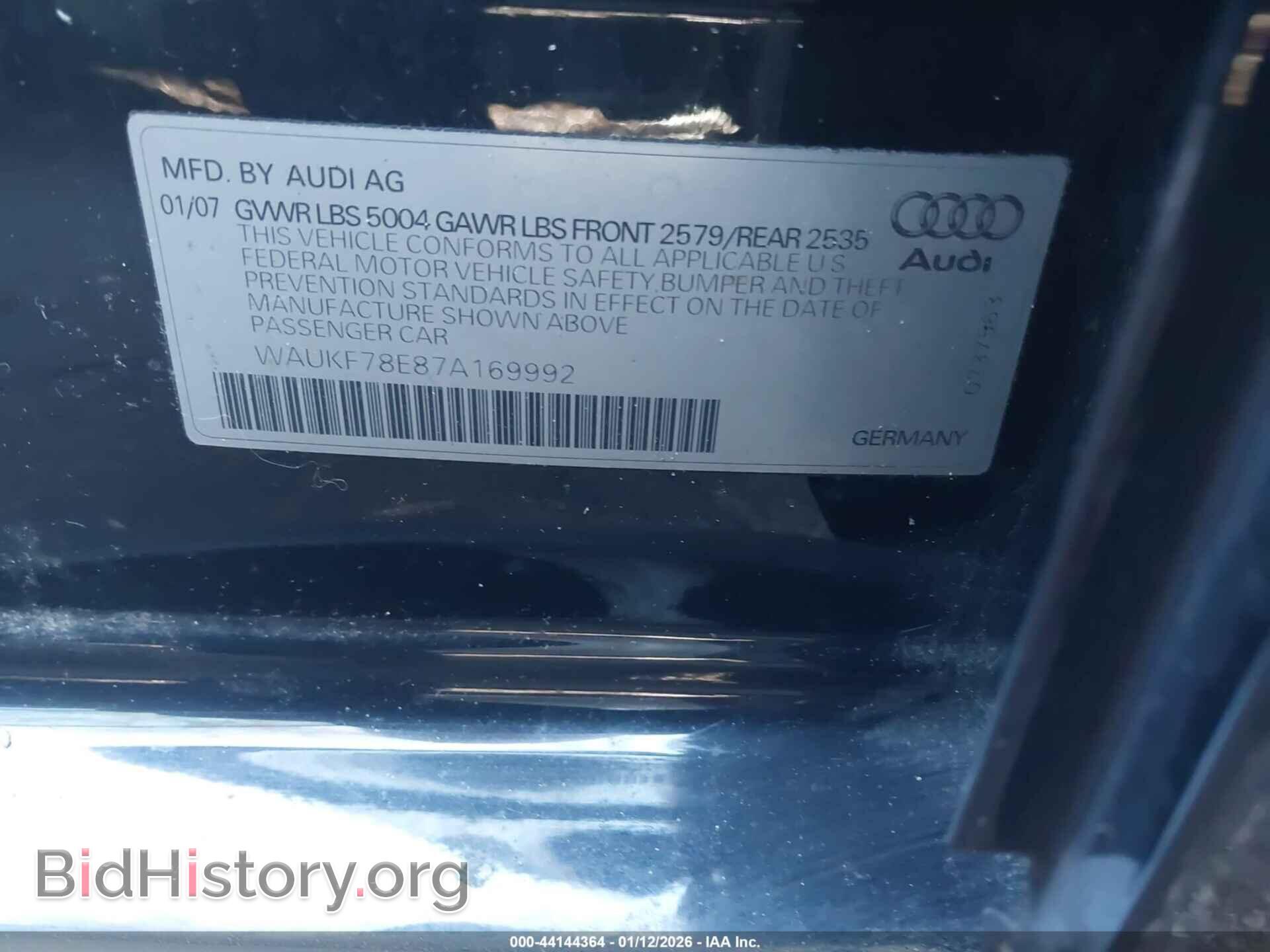 2007 AUDI A4 - VIN: WAUKF78E87A169992 - Фото 9