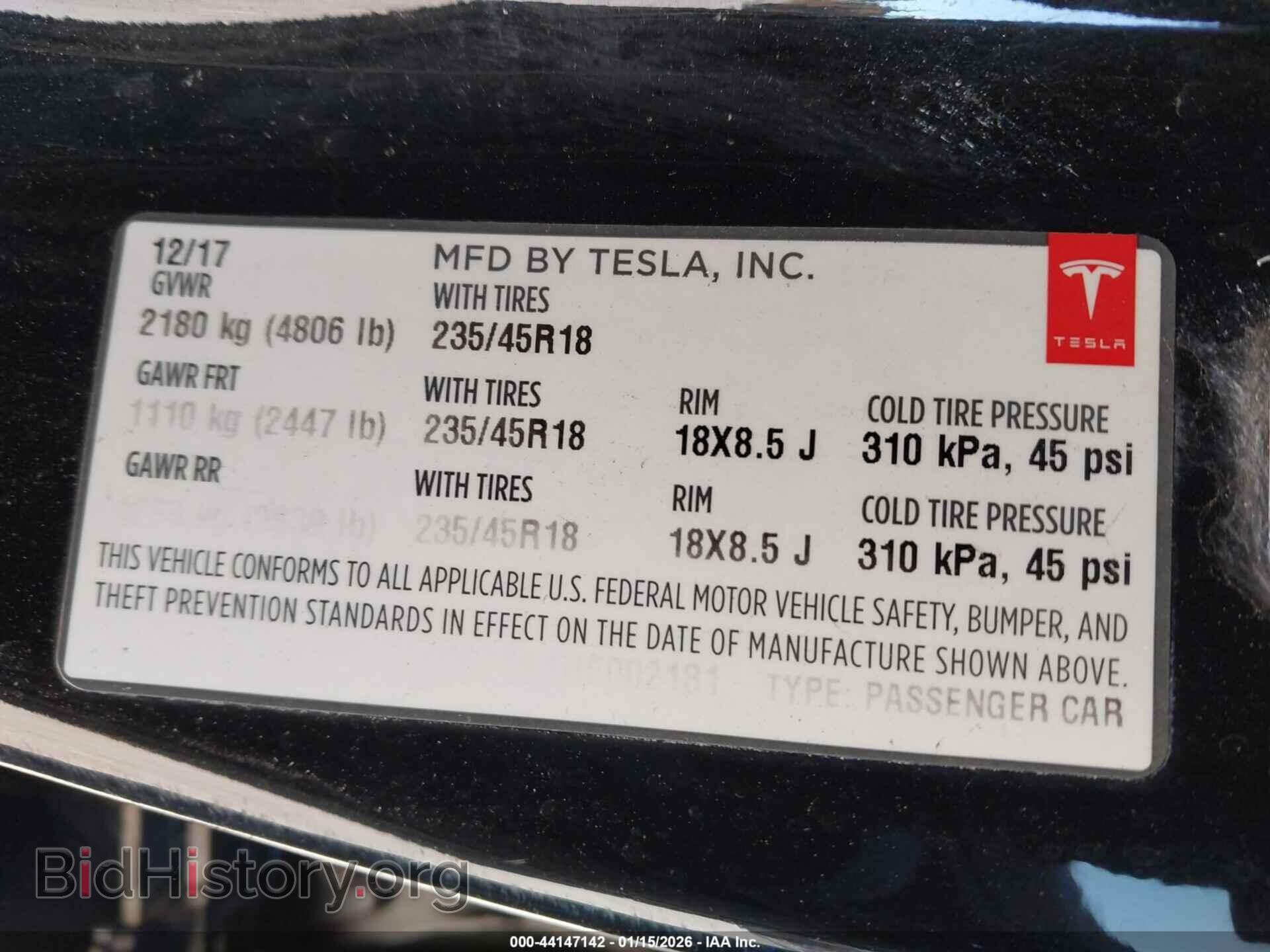 2017 TESLA MODEL 3 - VIN: 5YJ3E1EA1HF002181 - Фото 9