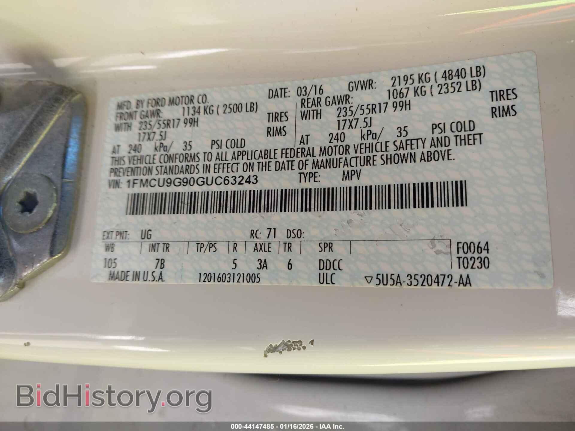 2016 FORD ESCAPE - VIN: 1FMCU9G90GUC63243 - Photo 9