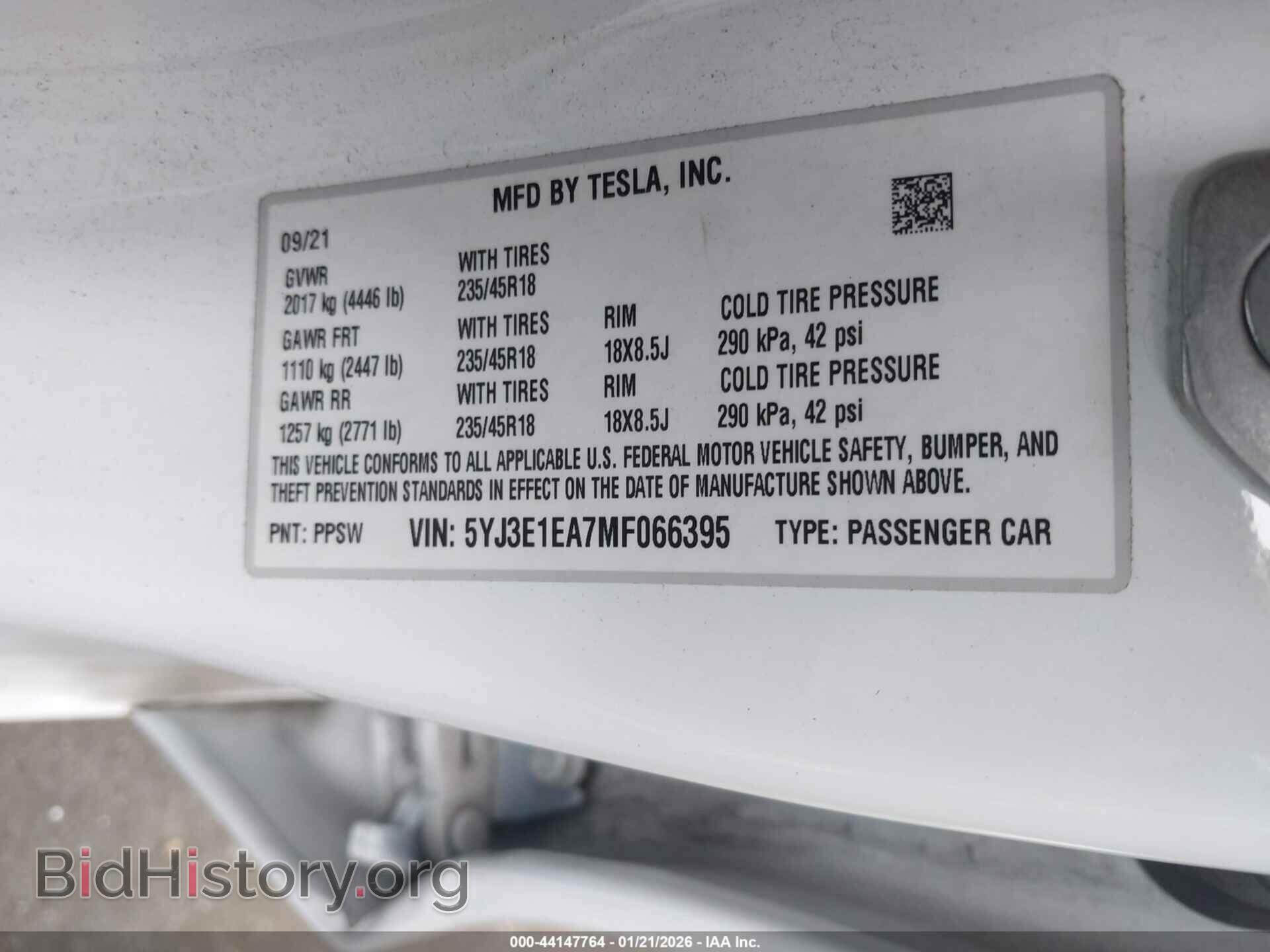 2021 TESLA MODEL 3 - VIN: 5YJ3E1EA7MF066395 - Фото 9
