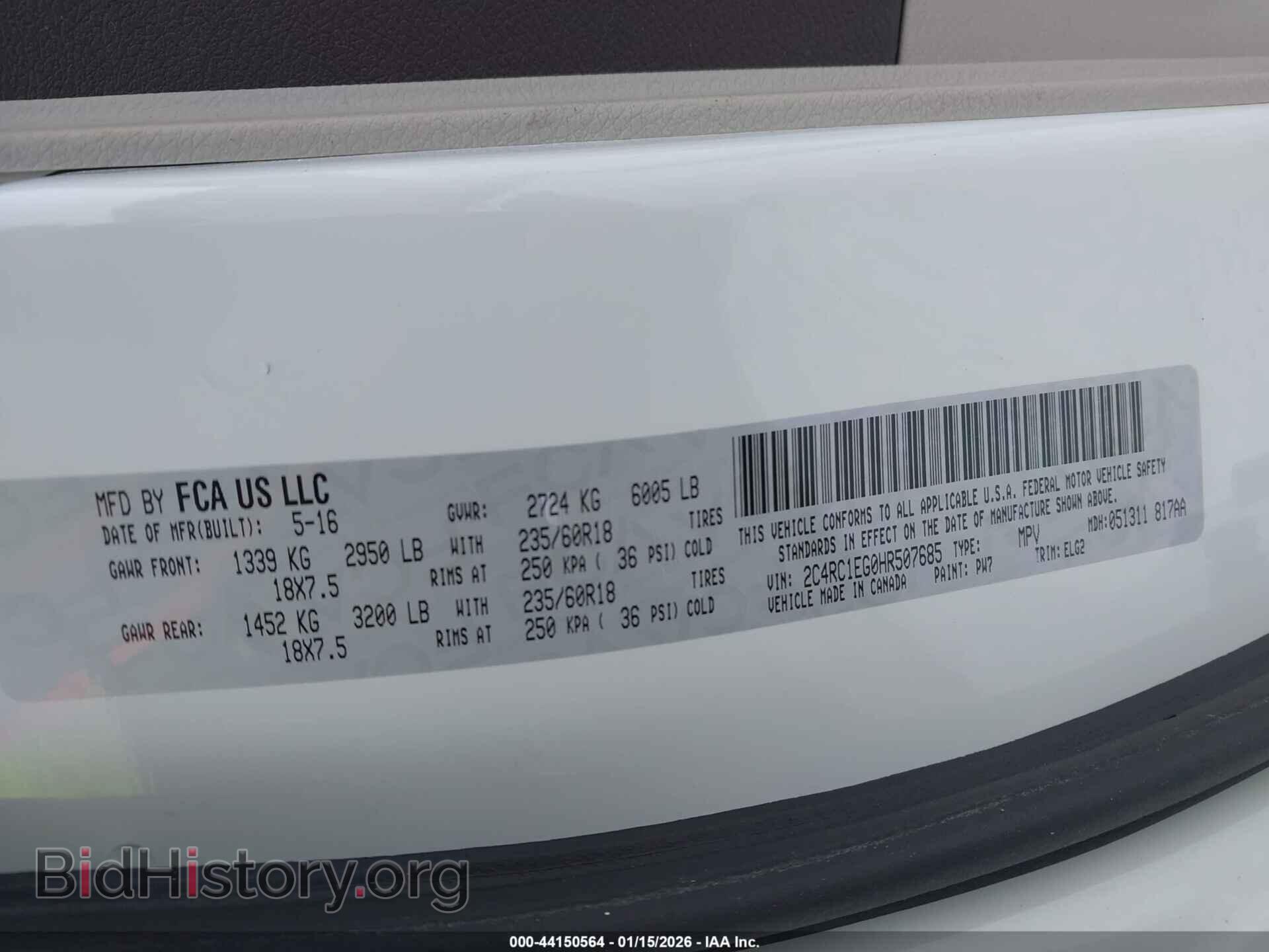 2017 CHRYSLER PACIFICA - VIN: 2C4RC1EG0HR507685 - Фото 9