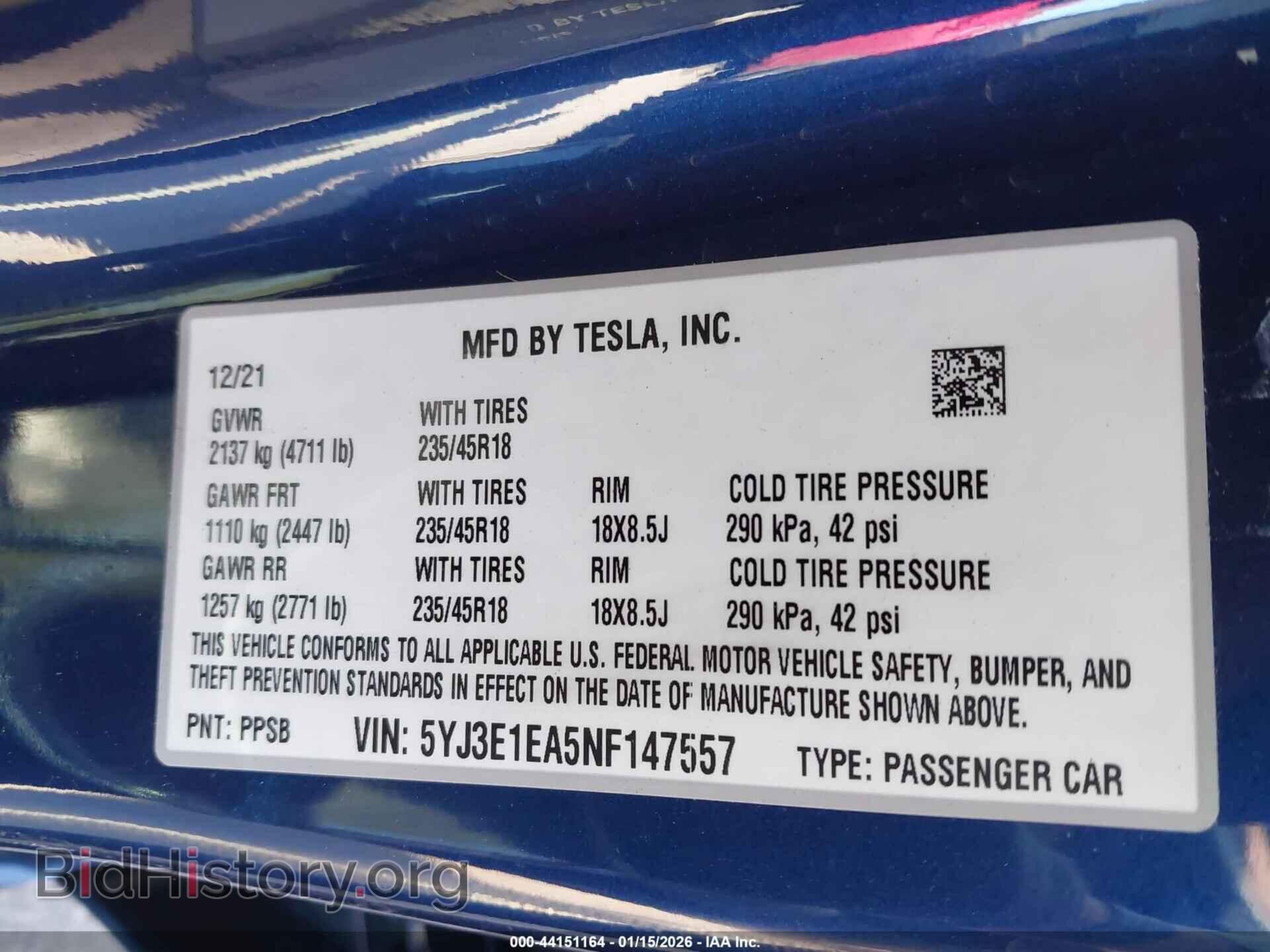 2022 TESLA MODEL 3 - VIN: 5YJ3E1EA5NF147557 - Фото 9