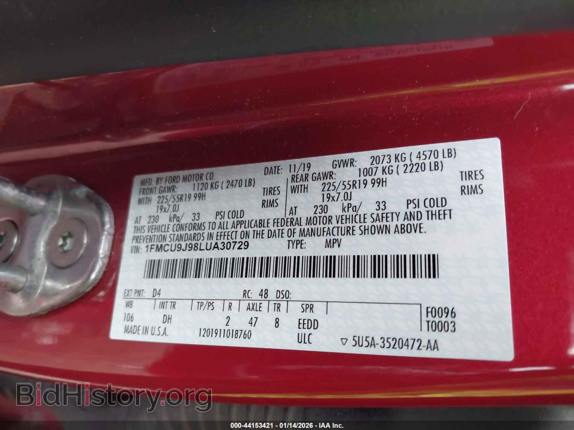 2020 FORD ESCAPE - VIN: 1FMCU9J98LUA30729 - Photo 9
