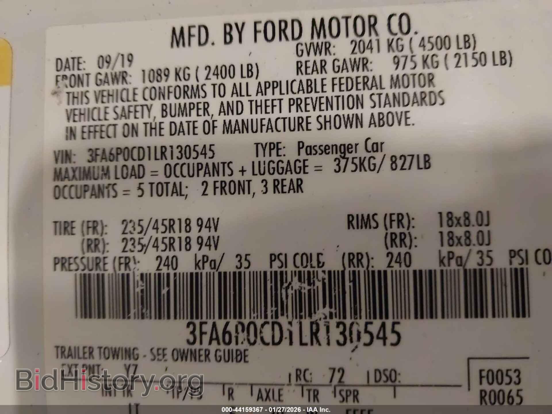 2020 FORD FUSION - VIN: 3FA6P0CD1LR130545 - Фото 9