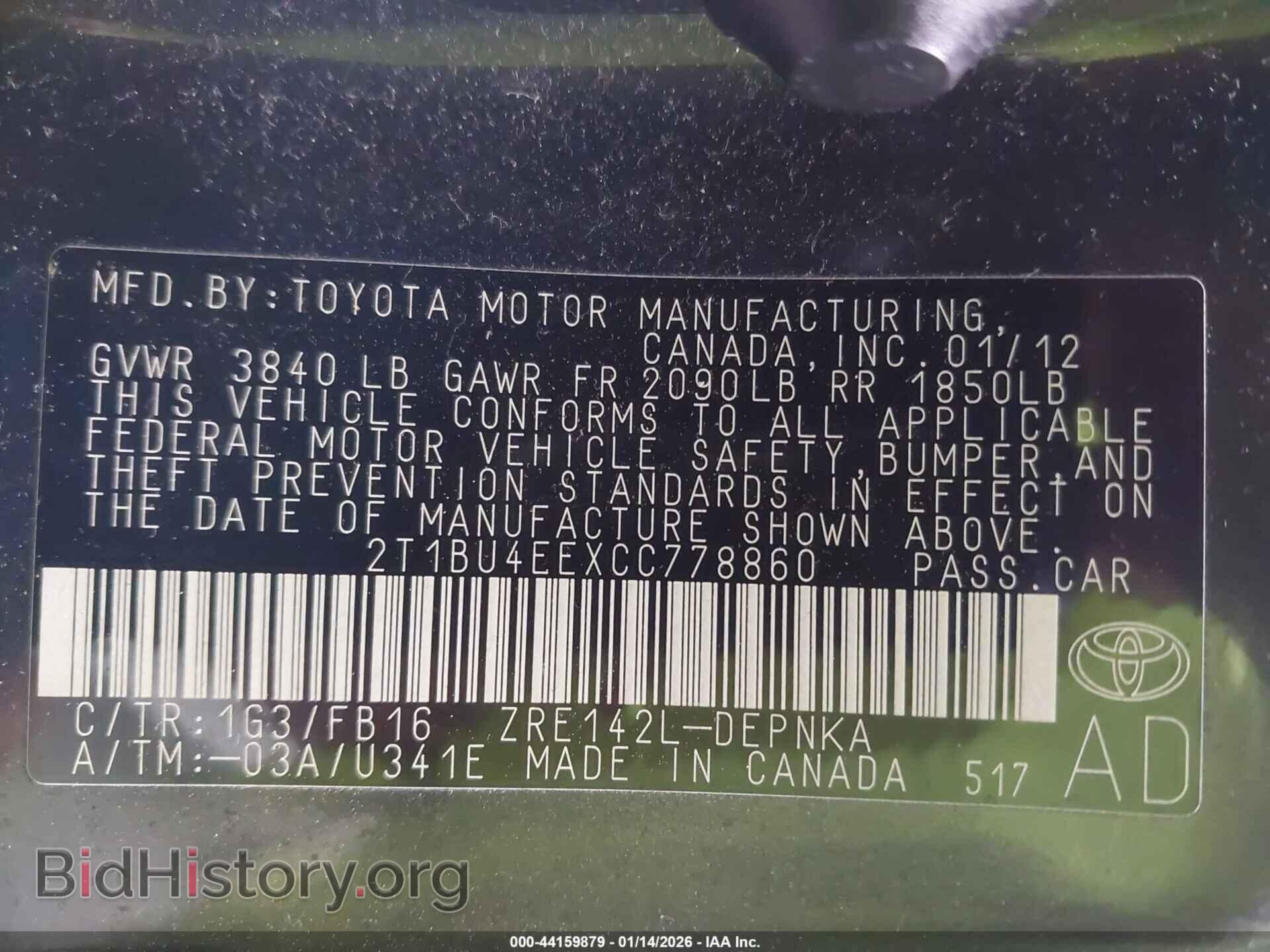 2012 TOYOTA COROLLA - VIN: 2T1BU4EEXCC778860 - Фото 9