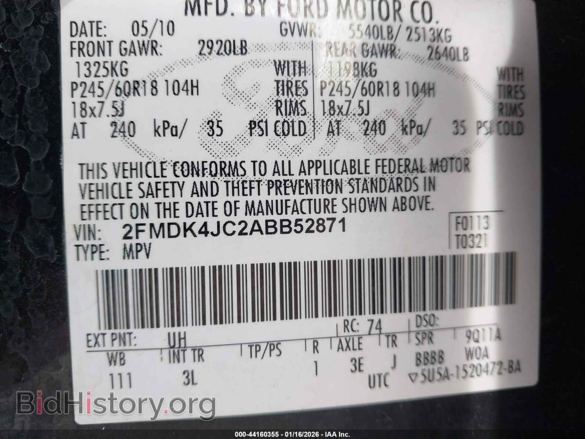 2010 FORD EDGE - VIN: 2FMDK4JC2ABB52871 - Фото 9