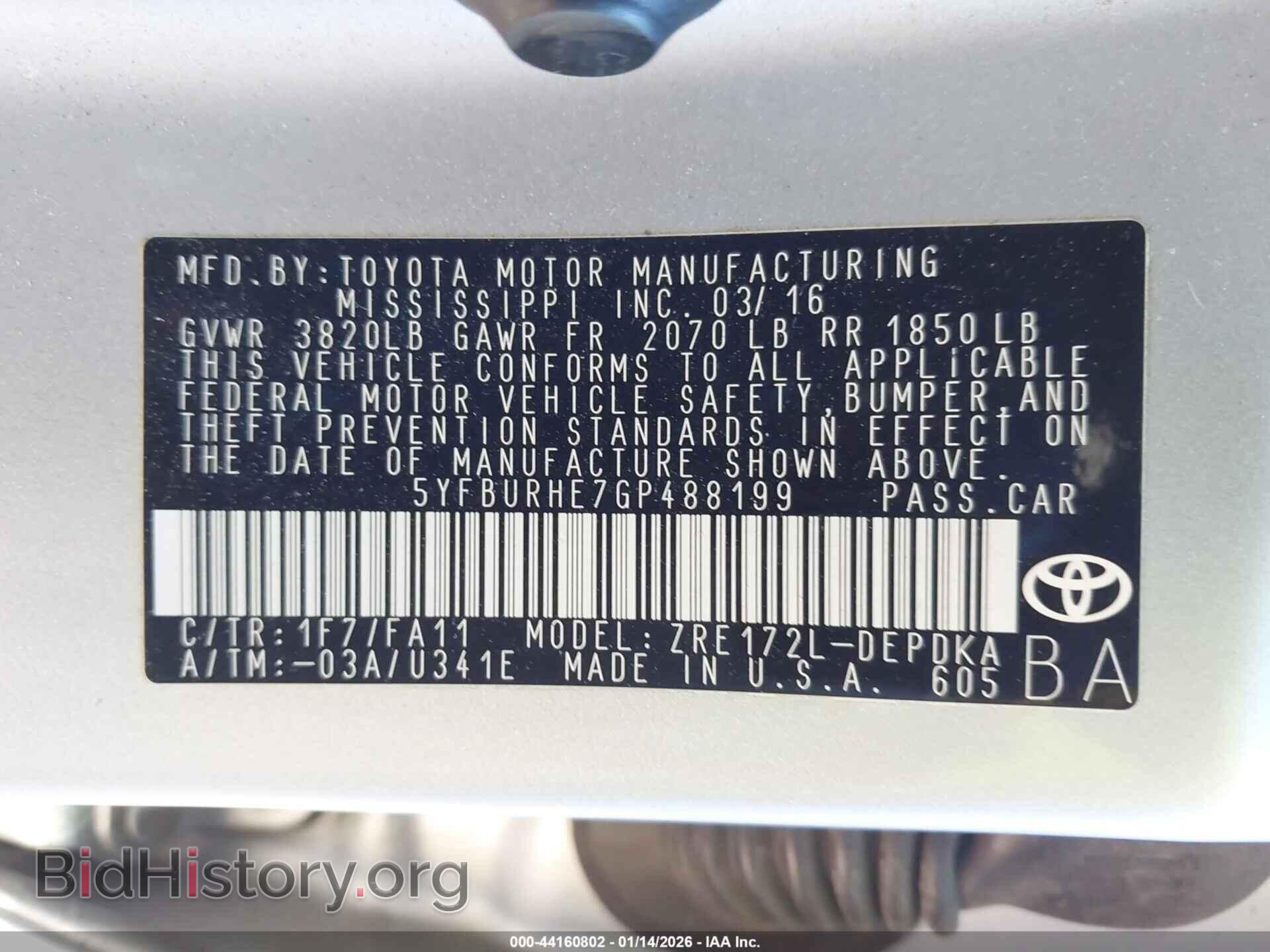 2016 TOYOTA COROLLA - VIN: 5YFBURHE7GP488199 - Фото 9