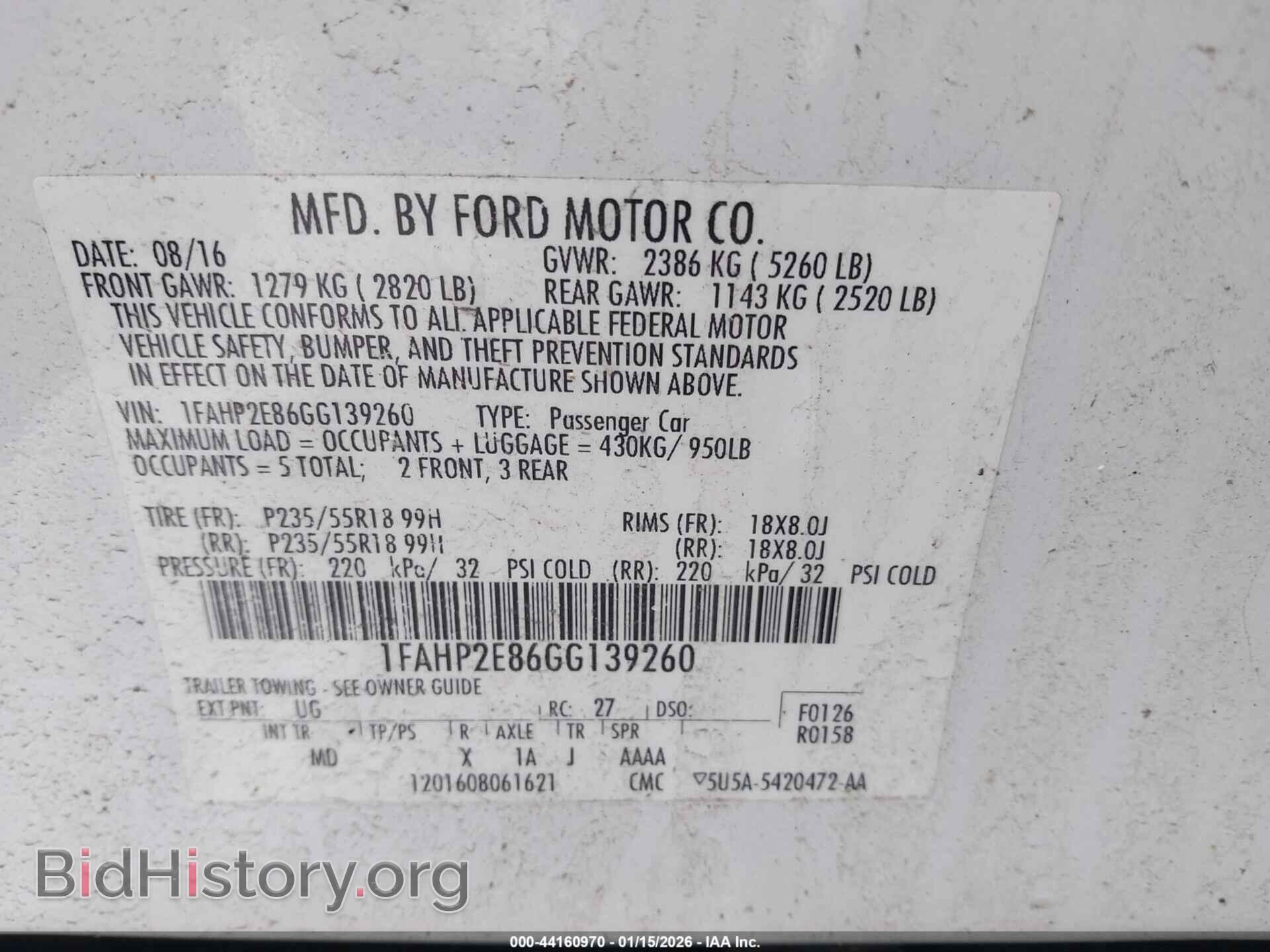 2016 FORD TAURUS - VIN: 1FAHP2E86GG139260 - Photo 9