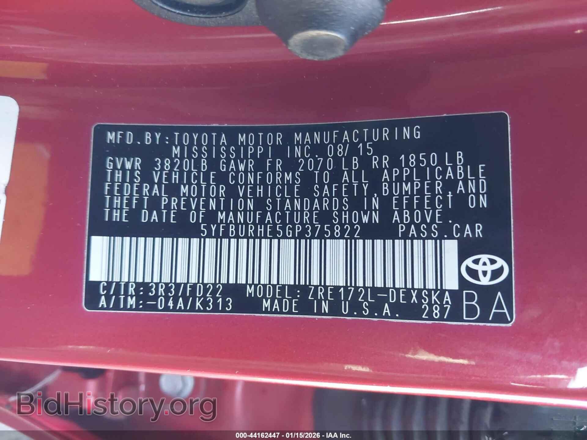 2016 TOYOTA COROLLA - VIN: 5YFBURHE5GP375822 - Фото 9