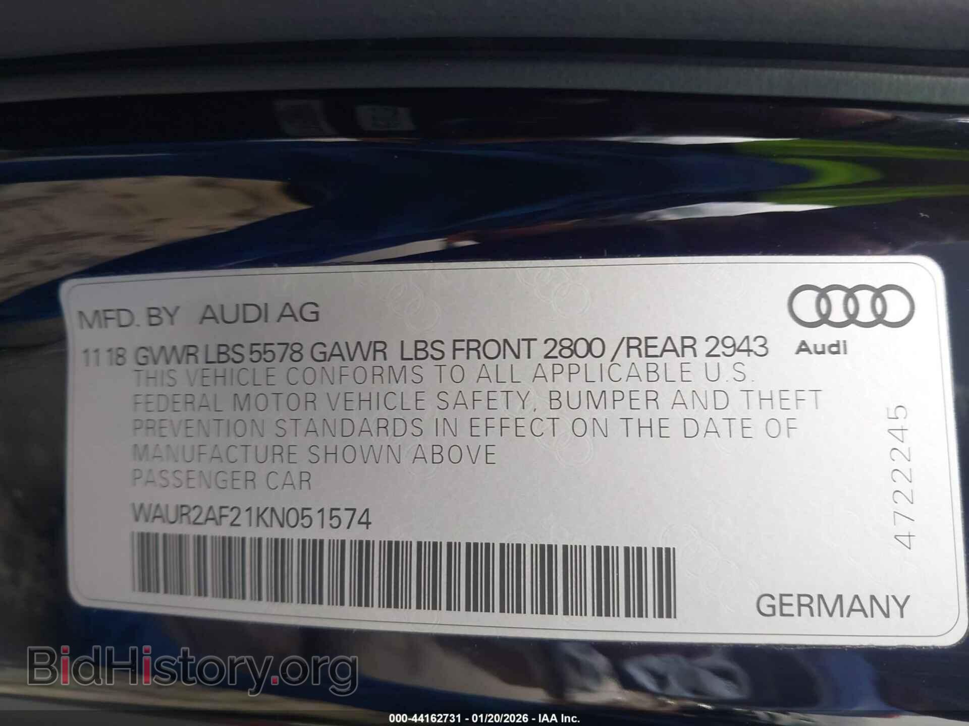 2019 AUDI A7 - VIN: WAUR2AF21KN051574 - Фото 9