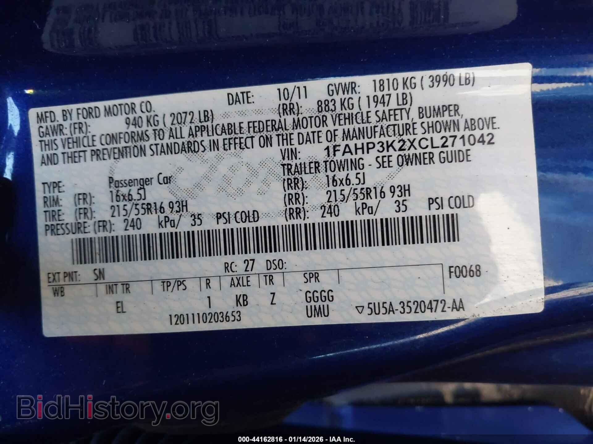 2012 FORD FOCUS - VIN: 1FAHP3K2XCL271042 - Фото 9