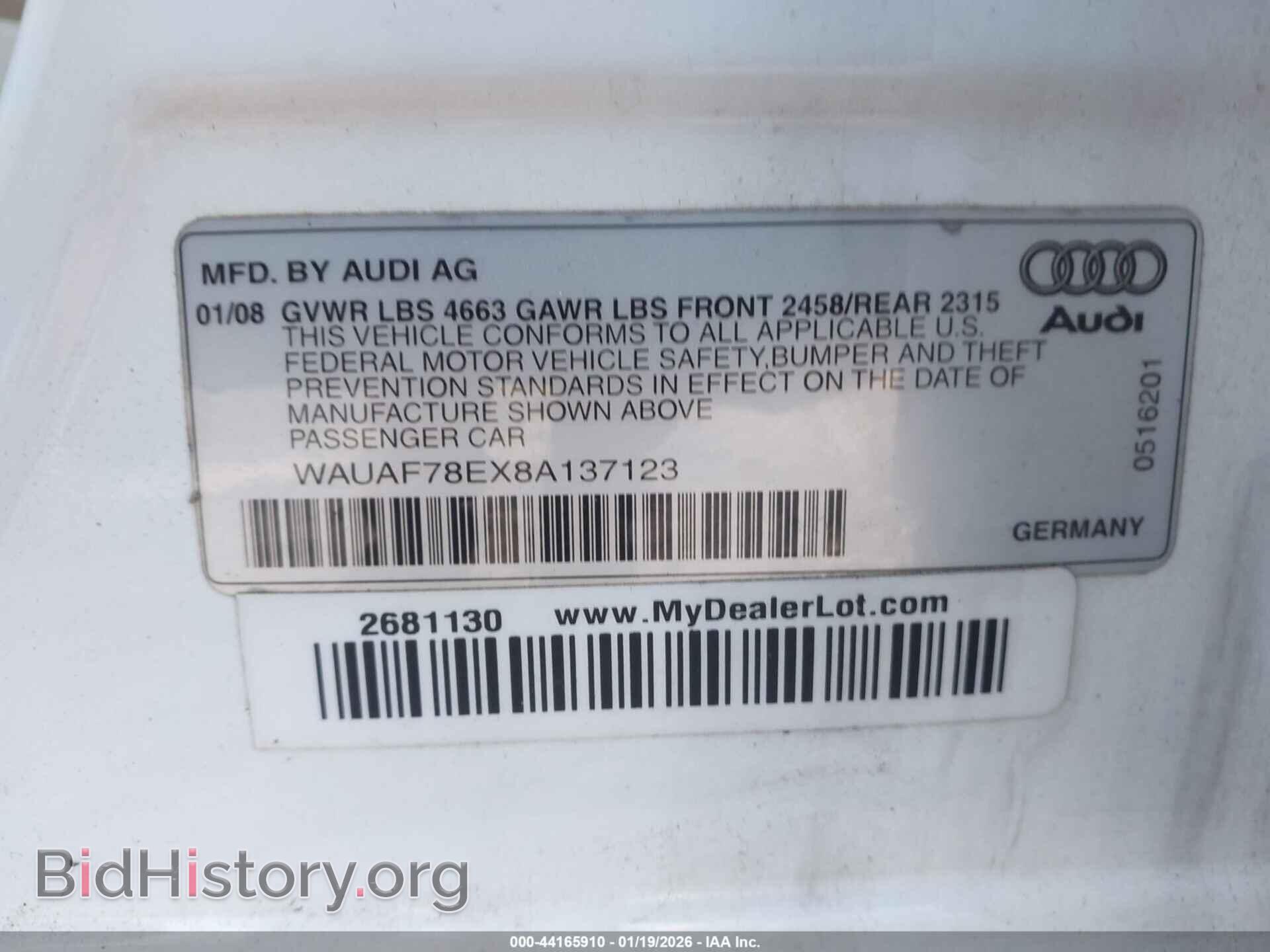 2008 AUDI A4 - VIN: WAUAF78EX8A137123 - Фото 9