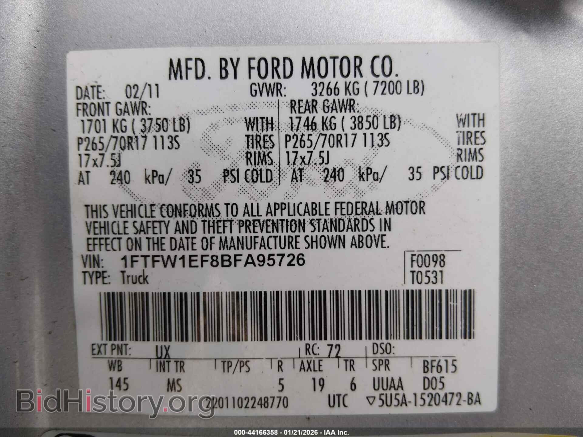 2011 FORD F-150 - VIN: 1FTFW1EF8BFA95726 - Фото 9