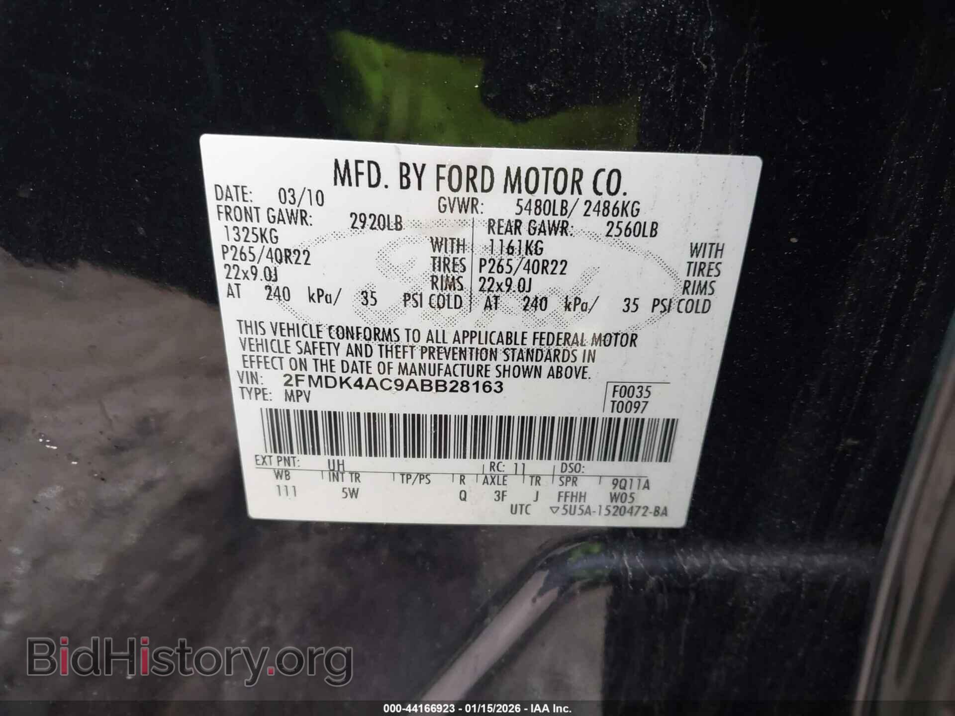 2010 FORD EDGE - VIN: 2FMDK4AC9ABB28163 - Фото 9