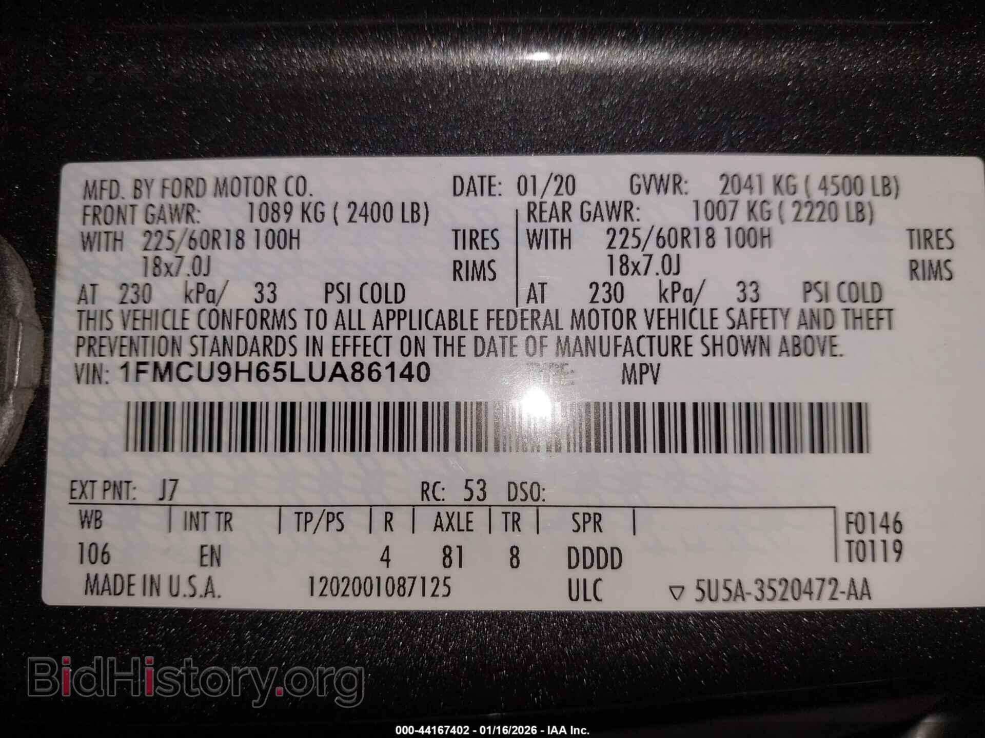 2020 FORD ESCAPE - VIN: 1FMCU9H65LUA86140 - Photo 9