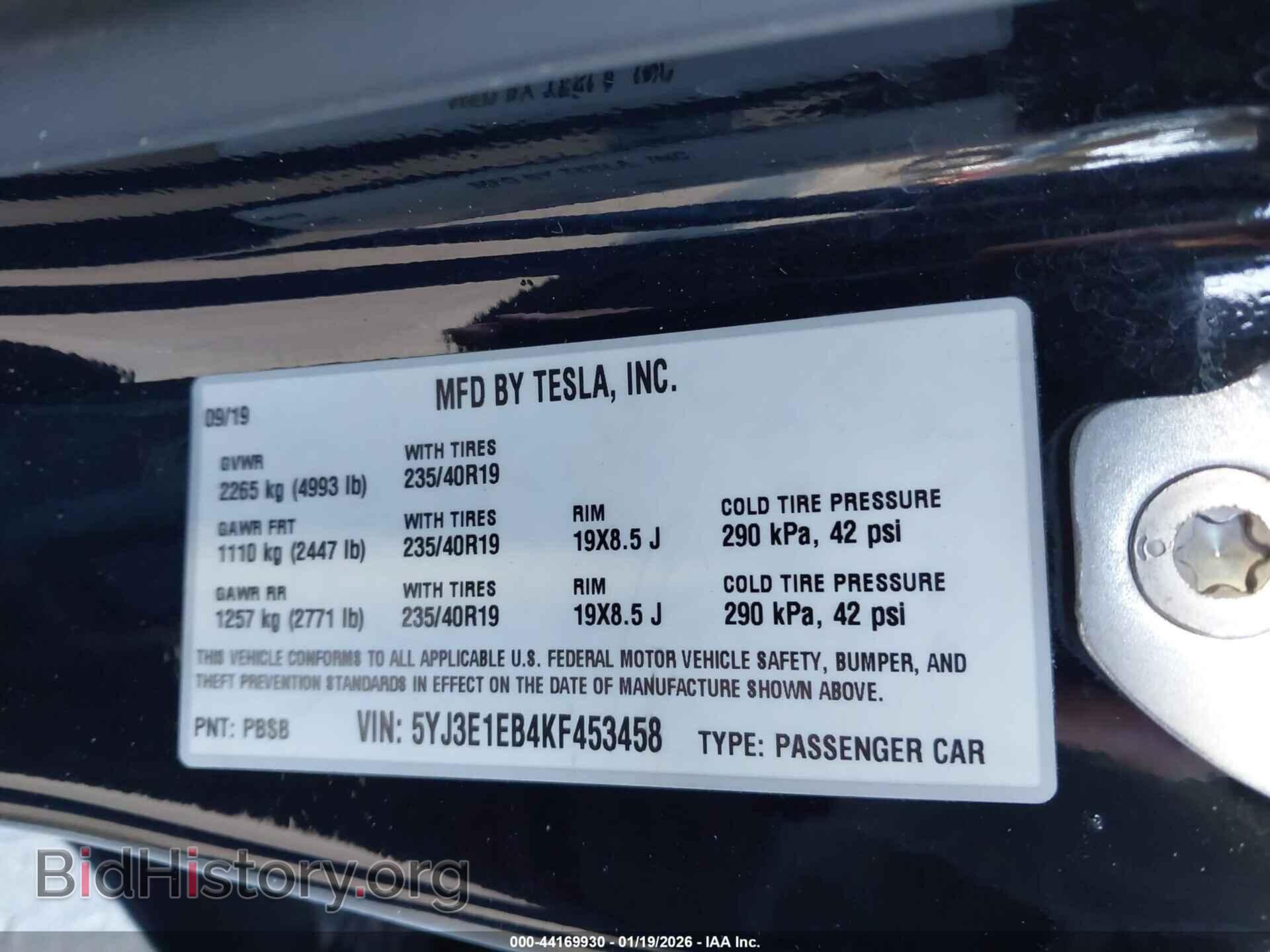 2019 TESLA MODEL 3 - VIN: 5YJ3E1EB4KF453458 - Photo 9