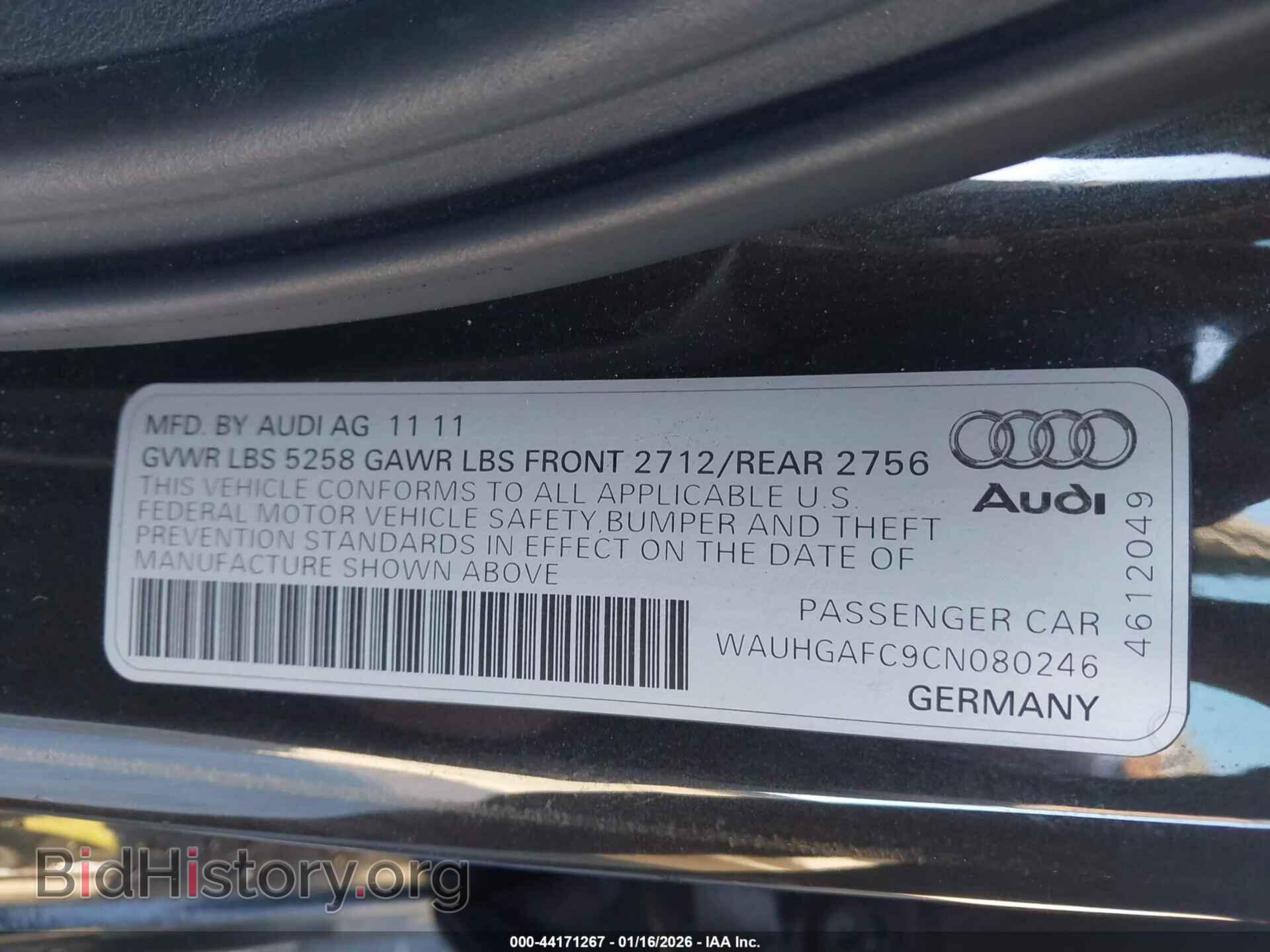 2012 AUDI A6 - VIN: WAUHGAFC9CN080246 - Фото 9
