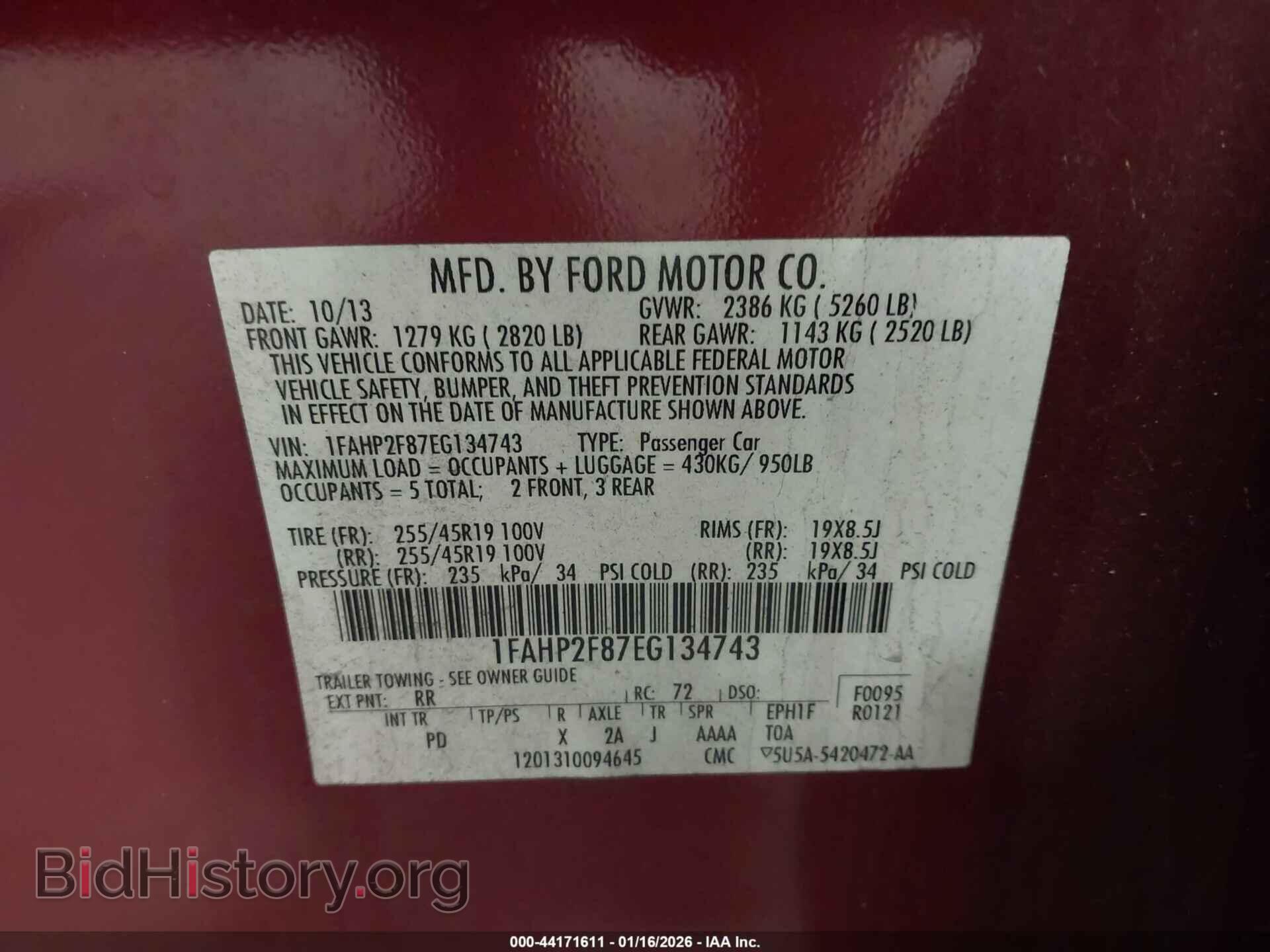 2014 FORD TAURUS - VIN: 1FAHP2F87EG134743 - Фото 9