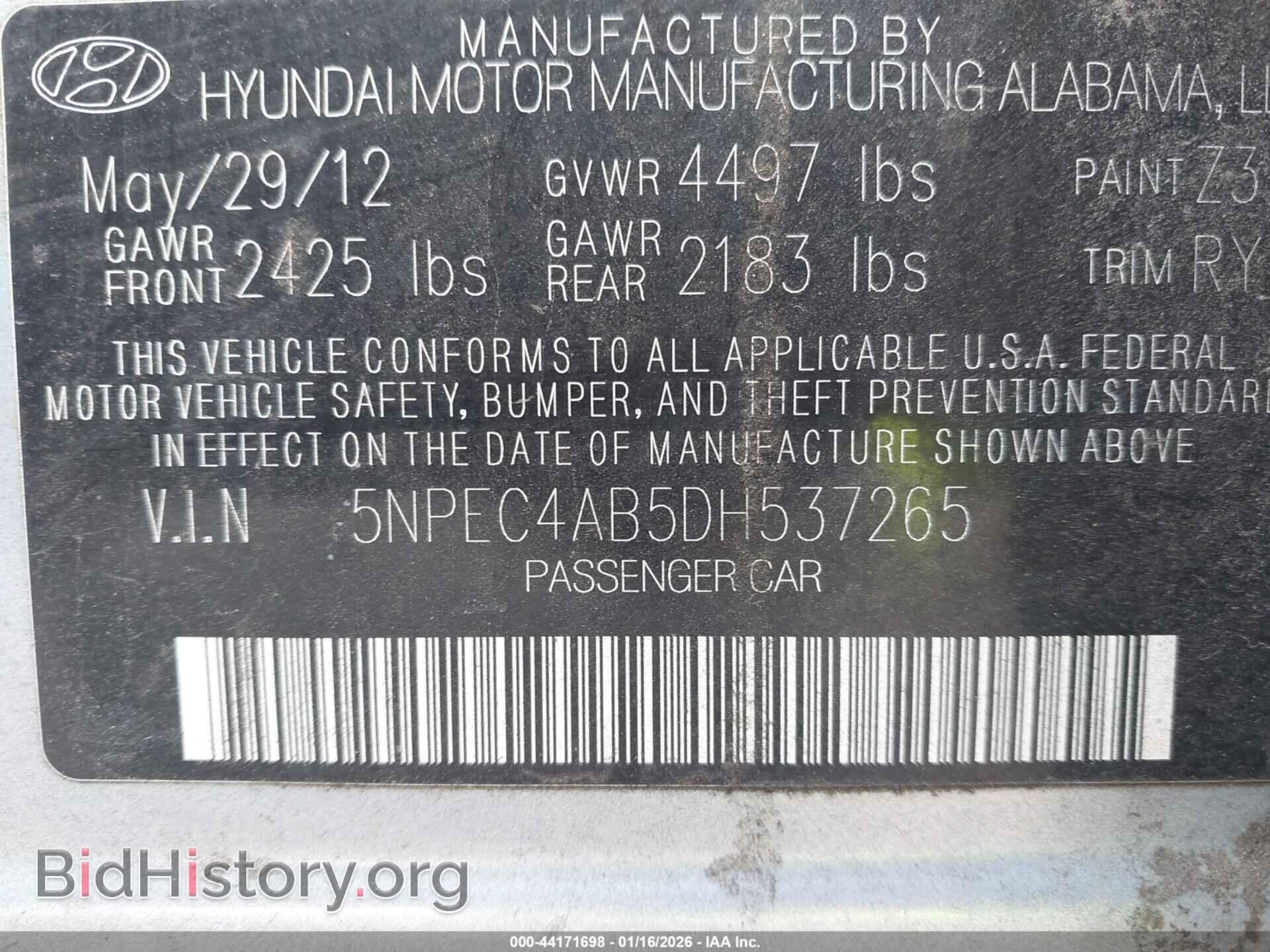 2013 HYUNDAI SONATA - VIN: 5NPEC4AB5DH537265 - Фото 9