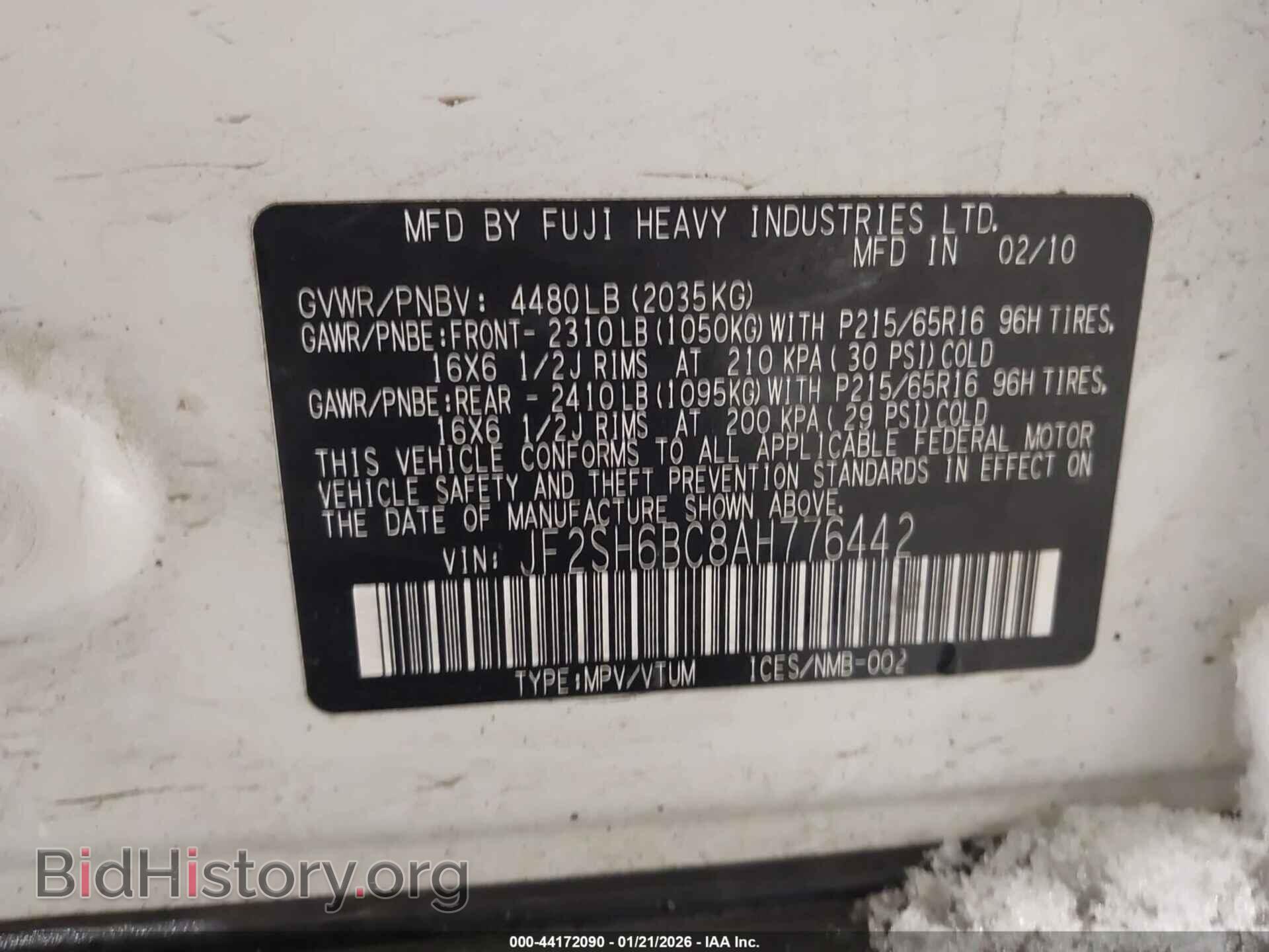 2010 SUBARU FORESTER - VIN: JF2SH6BC8AH776442 - Фото 9