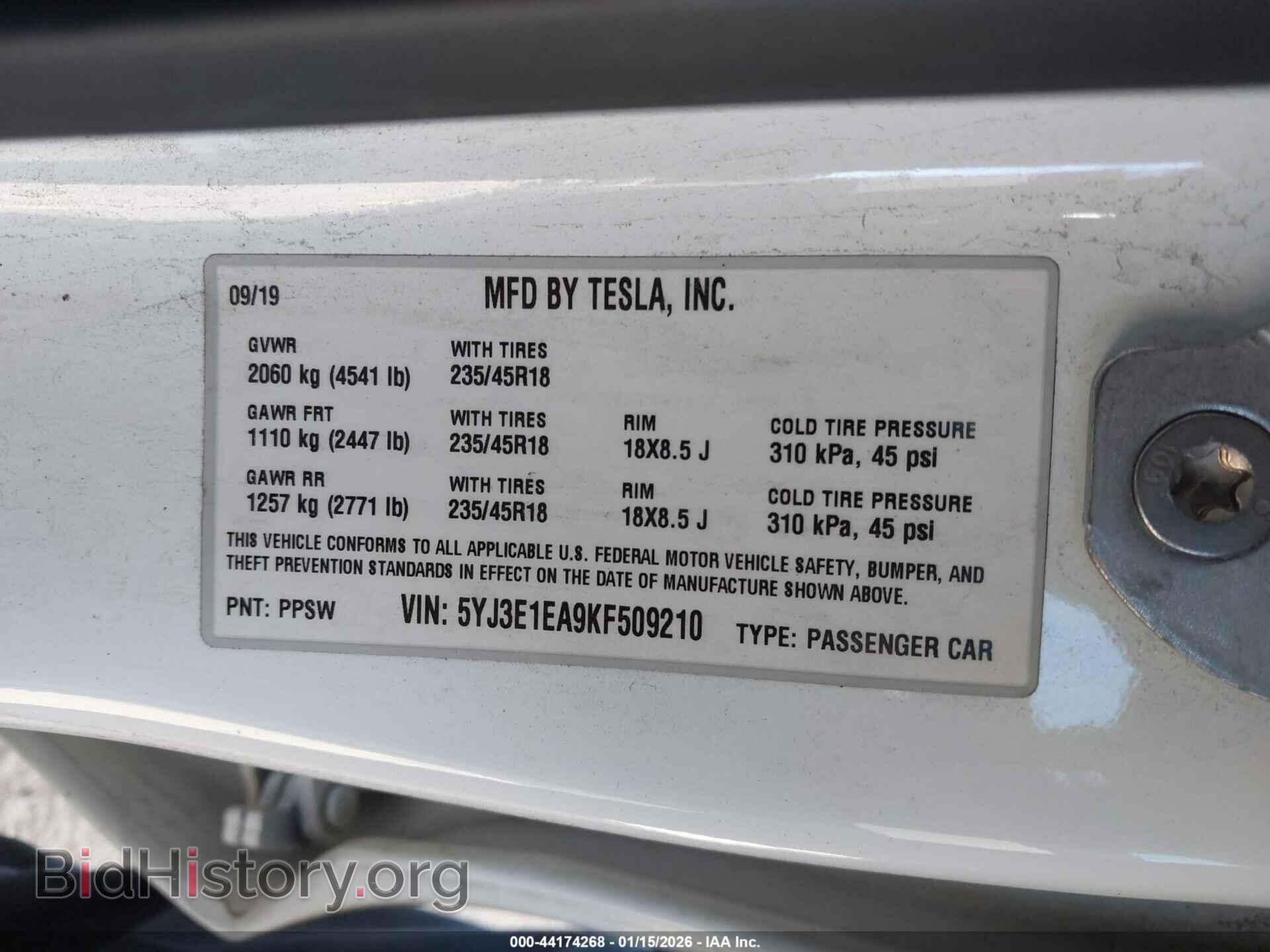 2019 TESLA MODEL 3 - VIN: 5YJ3E1EA9KF509210 - Фото 9