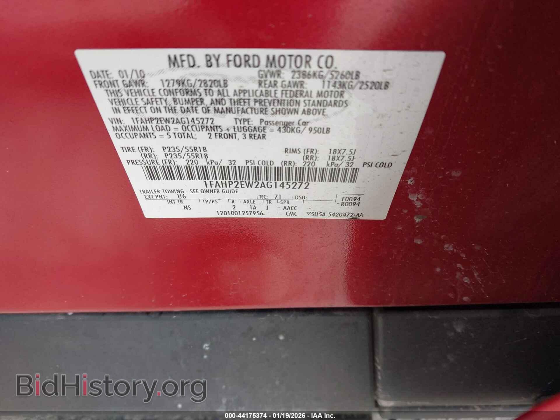 2010 FORD TAURUS - VIN: 1FAHP2EW2AG145272 - Фото 9