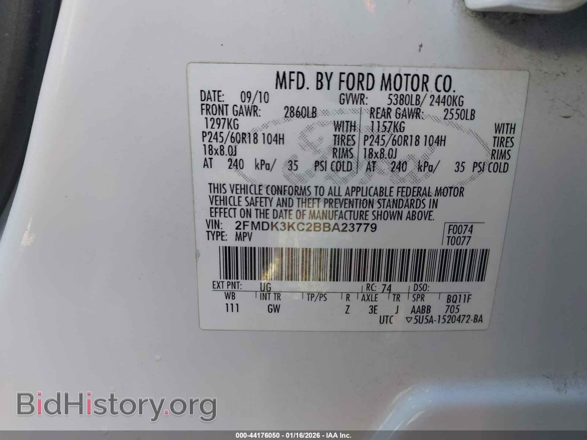 2011 FORD EDGE - VIN: 2FMDK3KC2BBA23779 - Photo 9