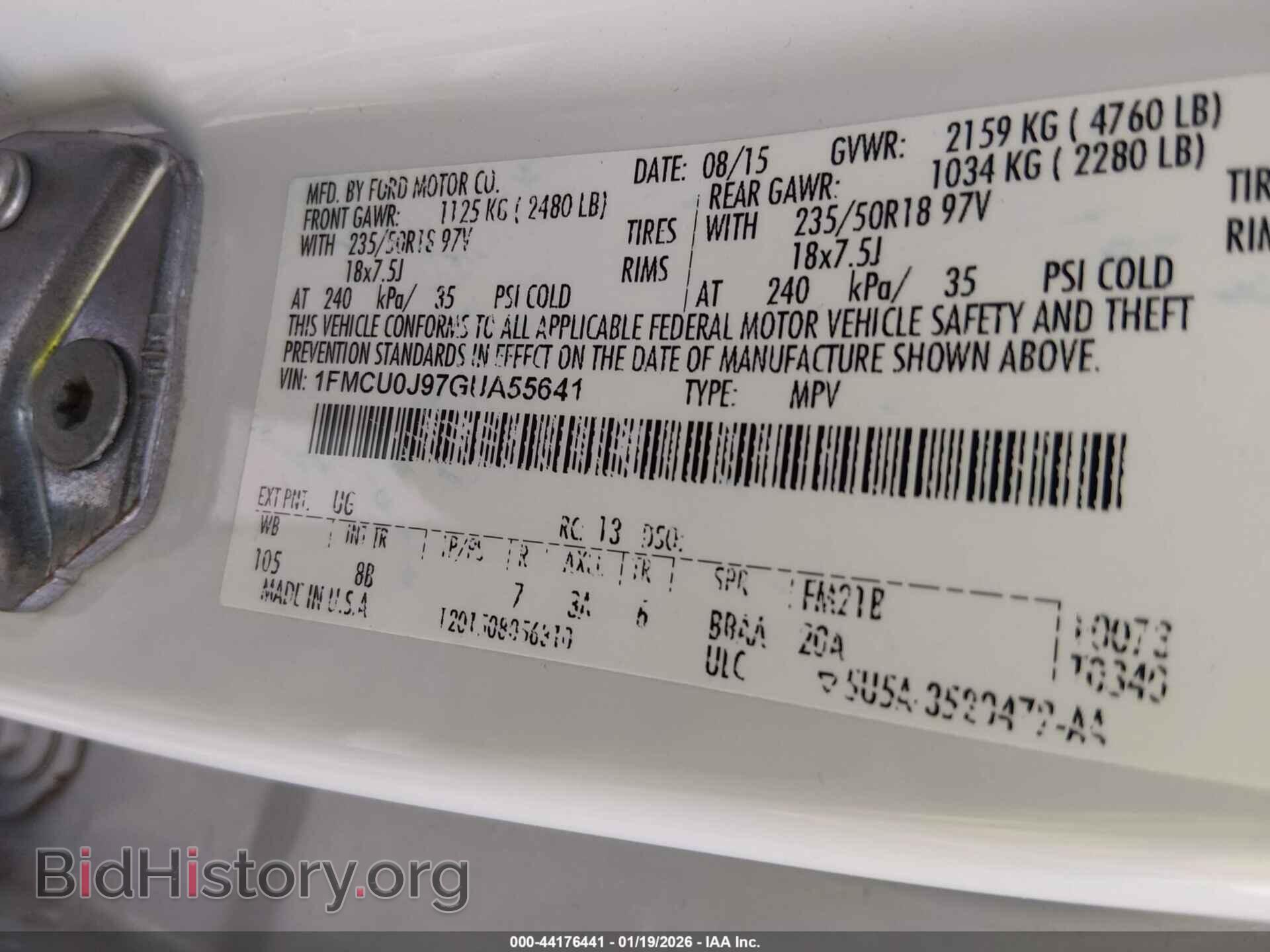 2016 FORD ESCAPE - VIN: 1FMCU0J97GUA55641 - Фото 9