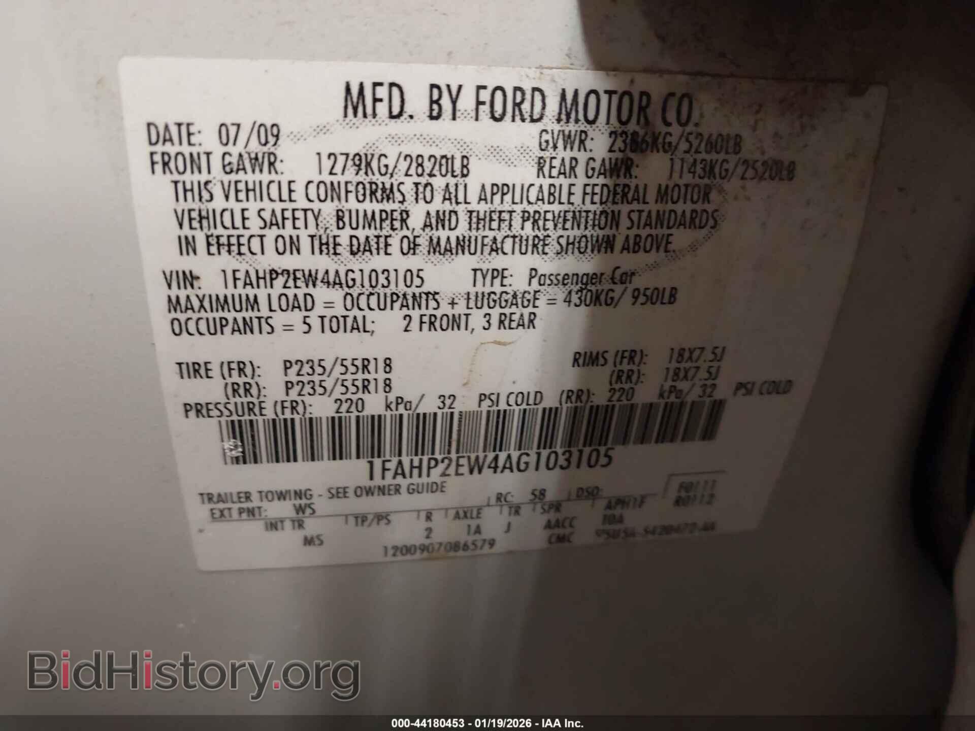 2010 FORD TAURUS - VIN: 1FAHP2EW4AG103105 - Photo 9