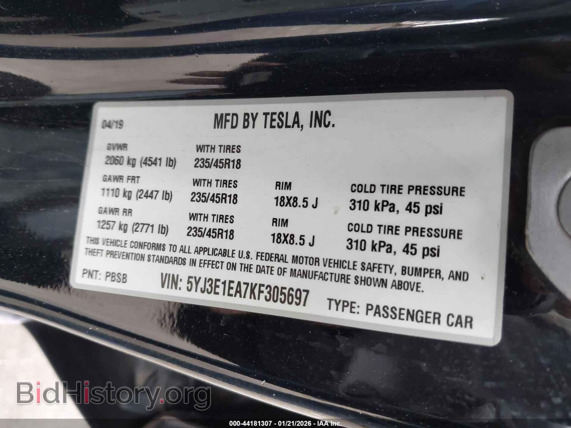 2019 TESLA MODEL 3 - VIN: 5YJ3E1EA7KF305697 - Photo 9