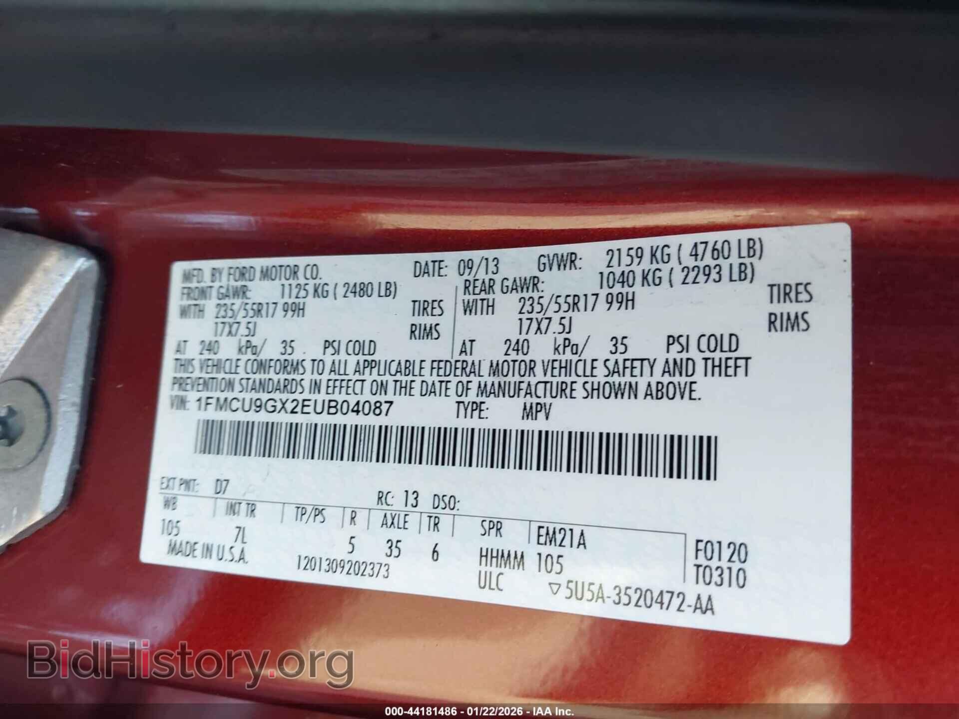 2014 FORD ESCAPE - VIN: 1FMCU9GX2EUB04087 - Фото 9