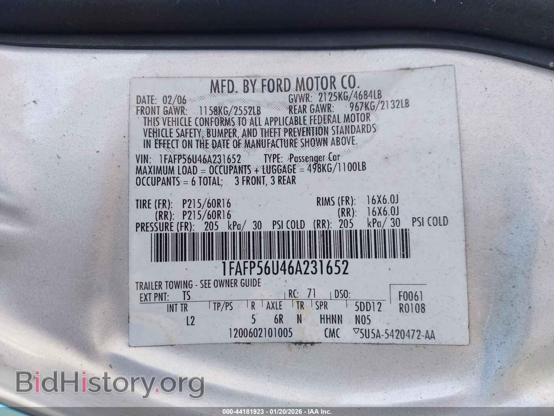 2006 FORD TAURUS - VIN: 1FAFP56U46A231652 - Photo 9