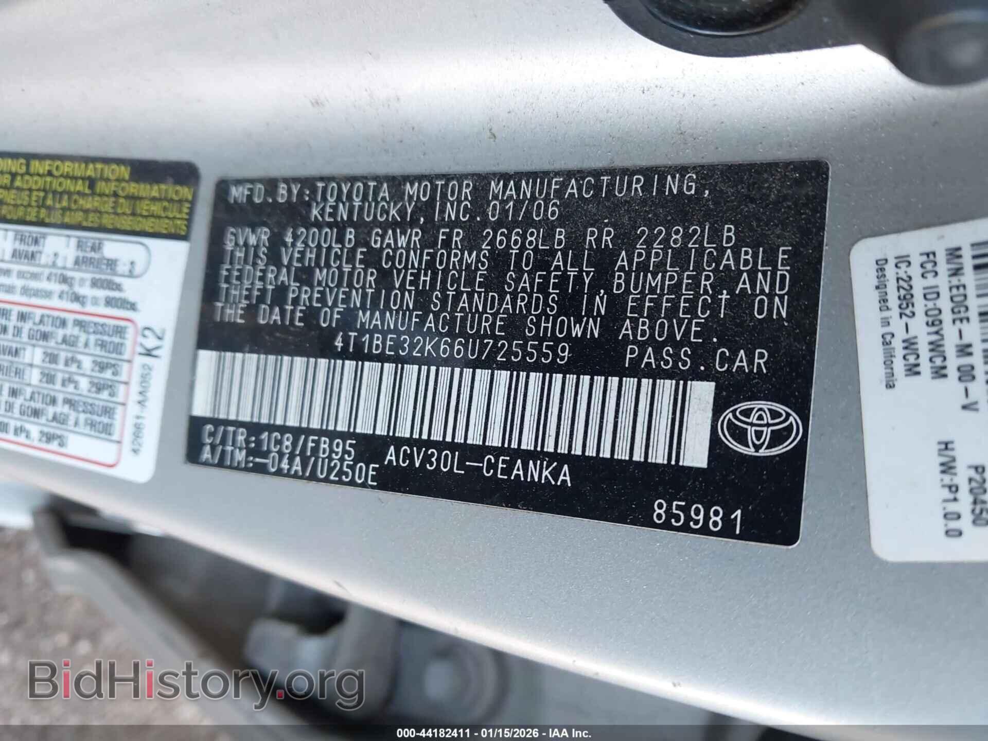 2006 TOYOTA CAMRY - VIN: 4T1BE32K66U725559 - Фото 9
