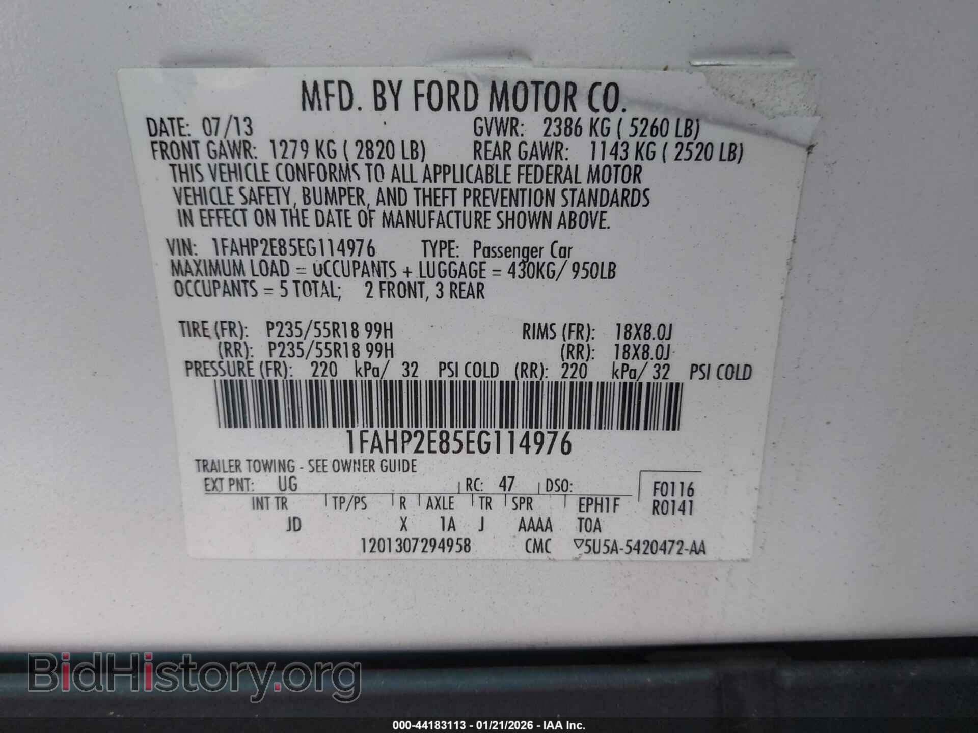 2014 FORD TAURUS - VIN: 1FAHP2E85EG114976 - Фото 9
