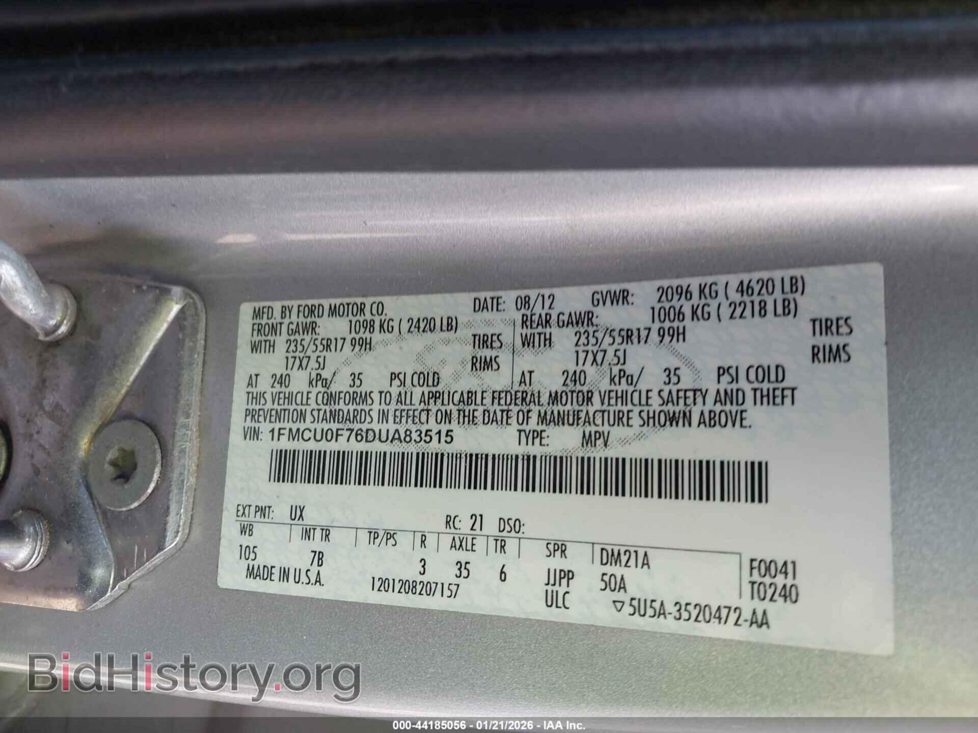 2013 FORD ESCAPE - VIN: 1FMCU0F76DUA83515 - Фото 9