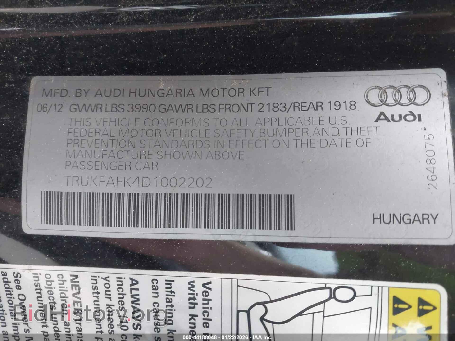 2013 AUDI TT - VIN: TRUKFAFK4D1002202 - Фото 9
