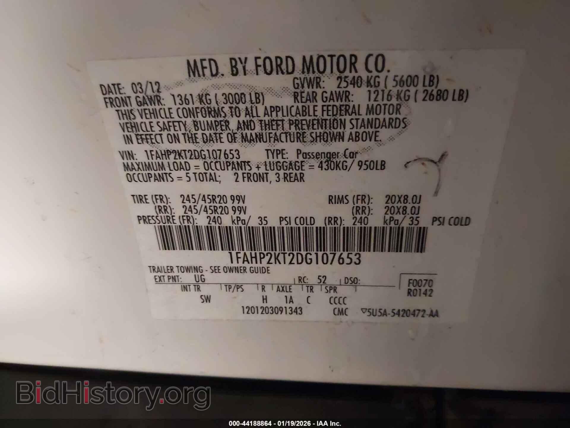2013 FORD TAURUS - VIN: 1FAHP2KT2DG107653 - Фото 9