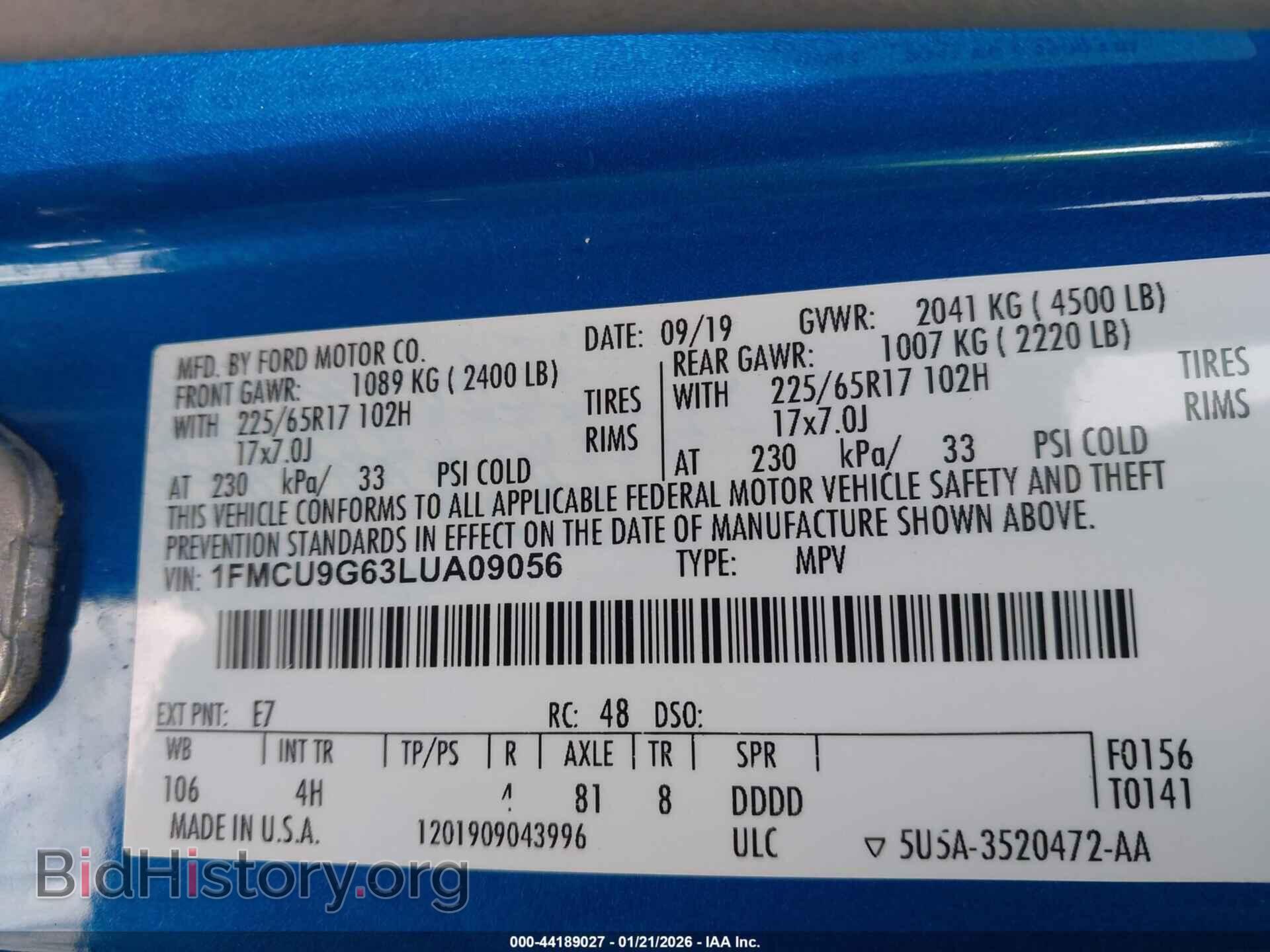 2020 FORD ESCAPE - VIN: 1FMCU9G63LUA09056 - Photo 9