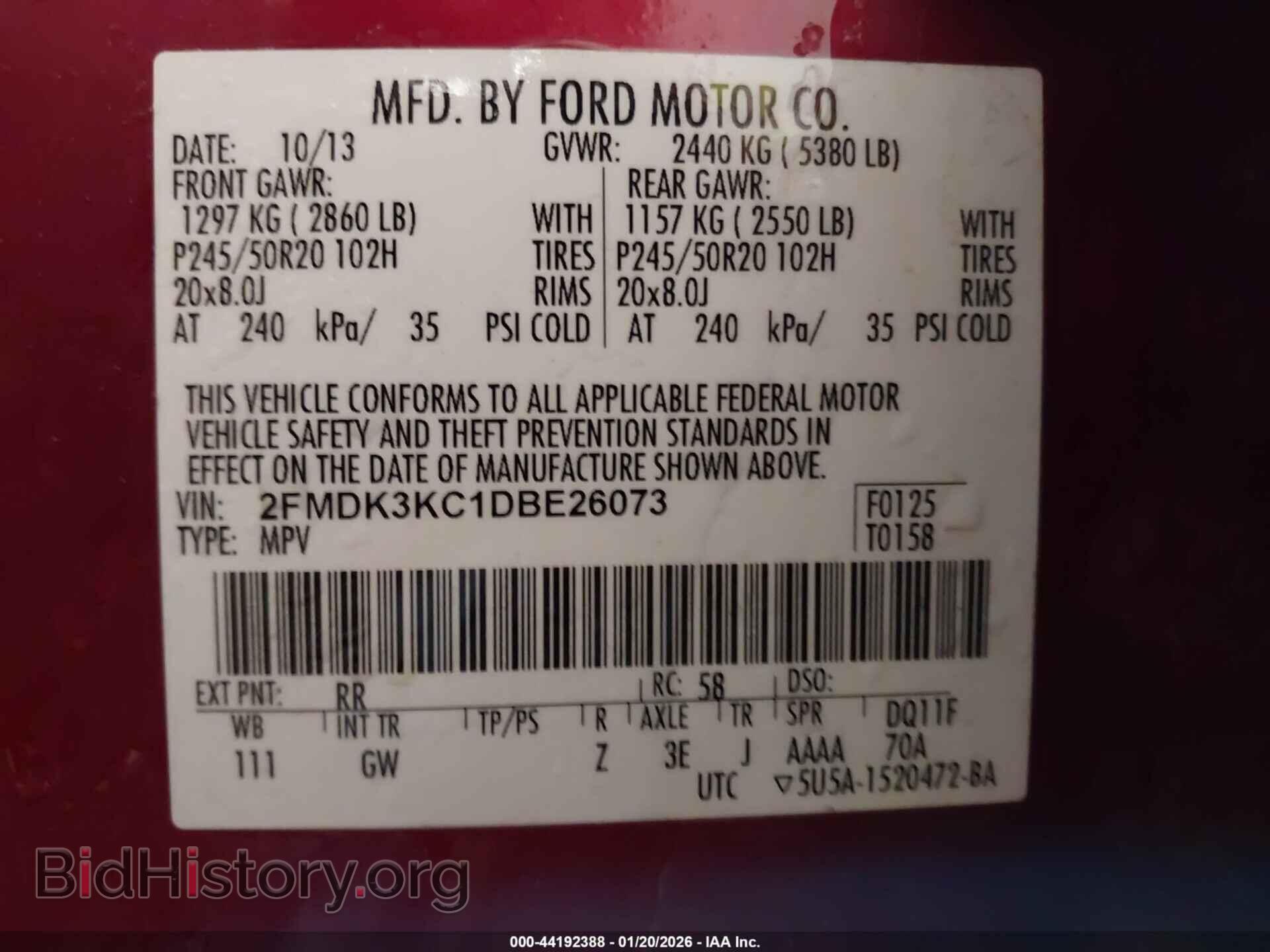 2013 FORD EDGE - VIN: 2FMDK3KC1DBE26073 - Фото 9