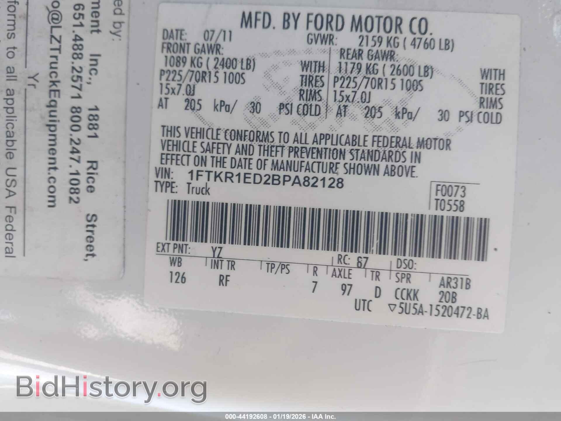 2011 FORD RANGER - VIN: 1FTKR1ED2BPA82128 - Фото 9