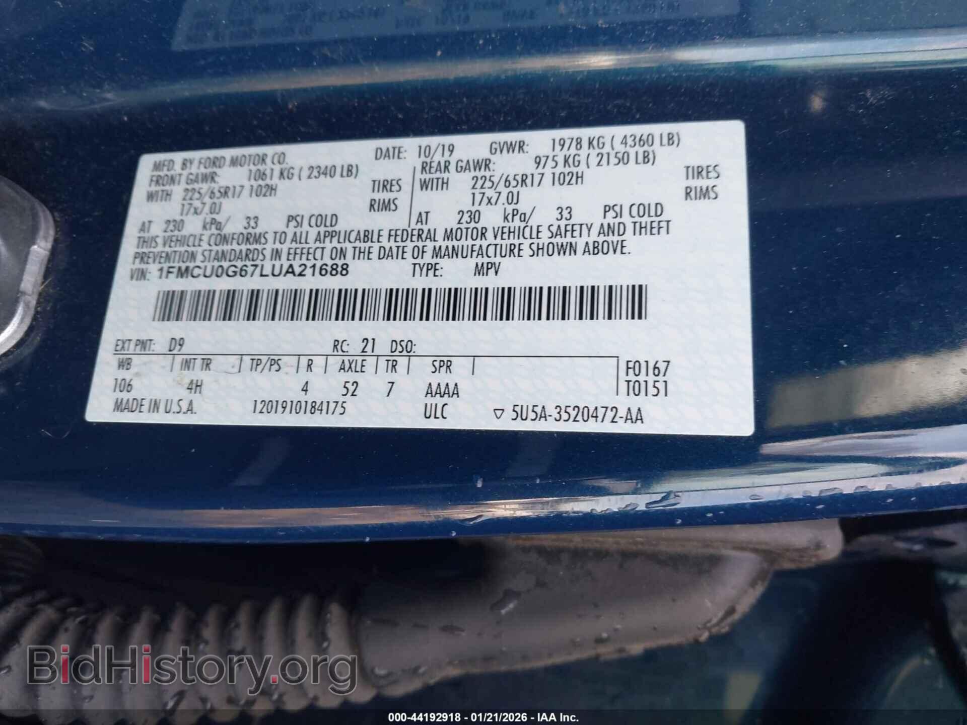 2020 FORD ESCAPE - VIN: 1FMCU0G67LUA21688 - Фото 9