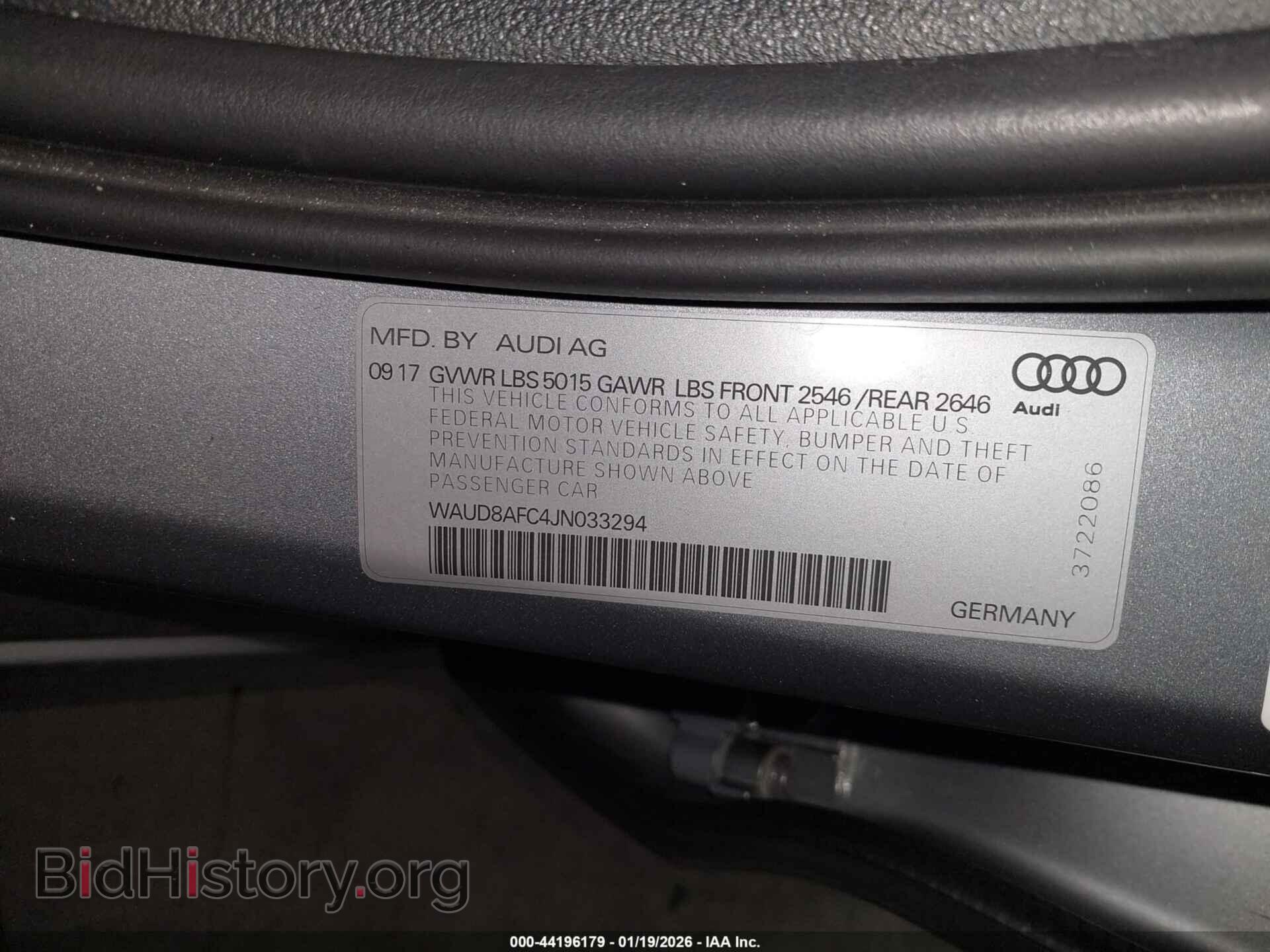 2018 AUDI A6 - VIN: WAUD8AFC4JN033294 - Фото 9